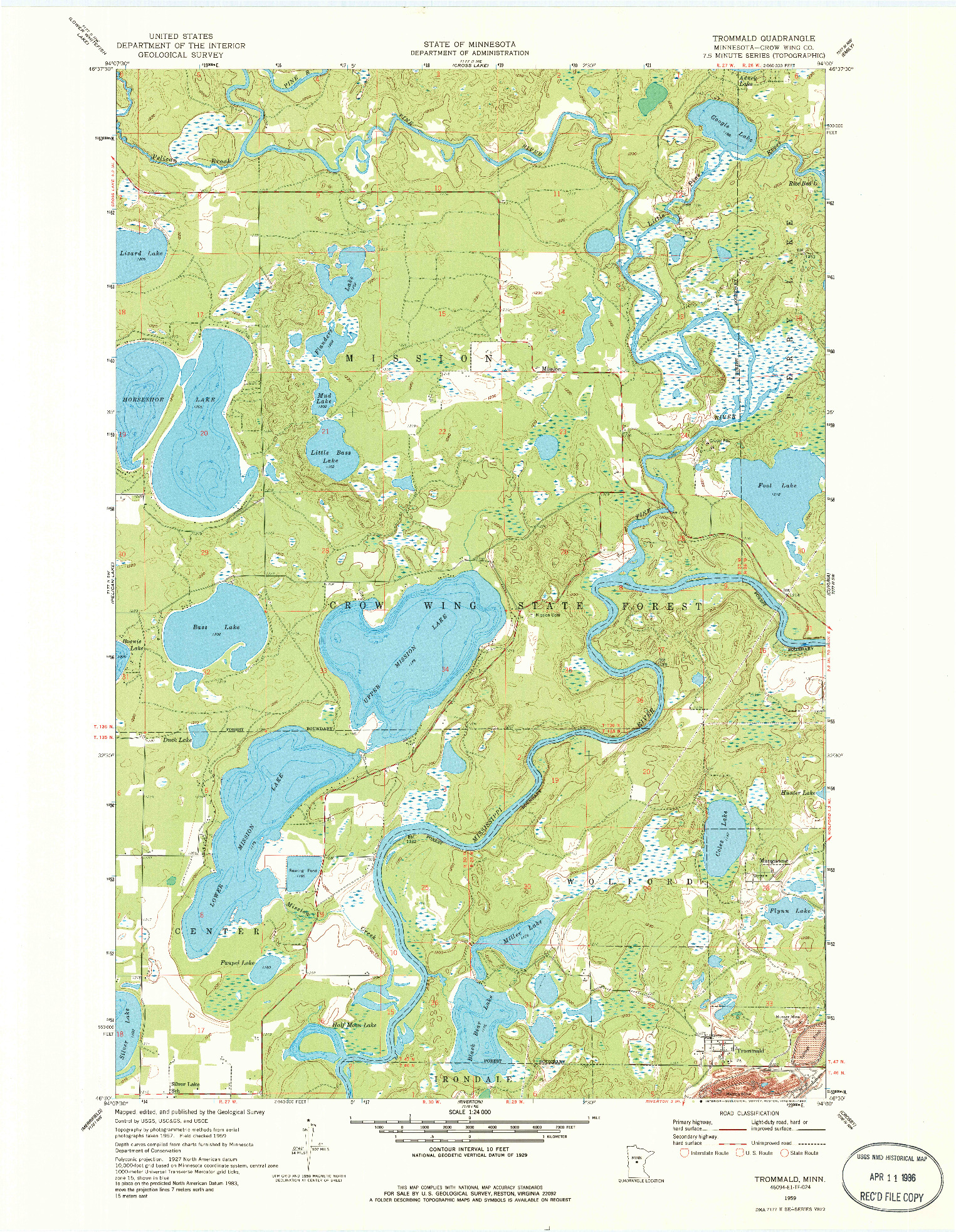 USGS 1:24000-SCALE QUADRANGLE FOR TROMMALD, MN 1959