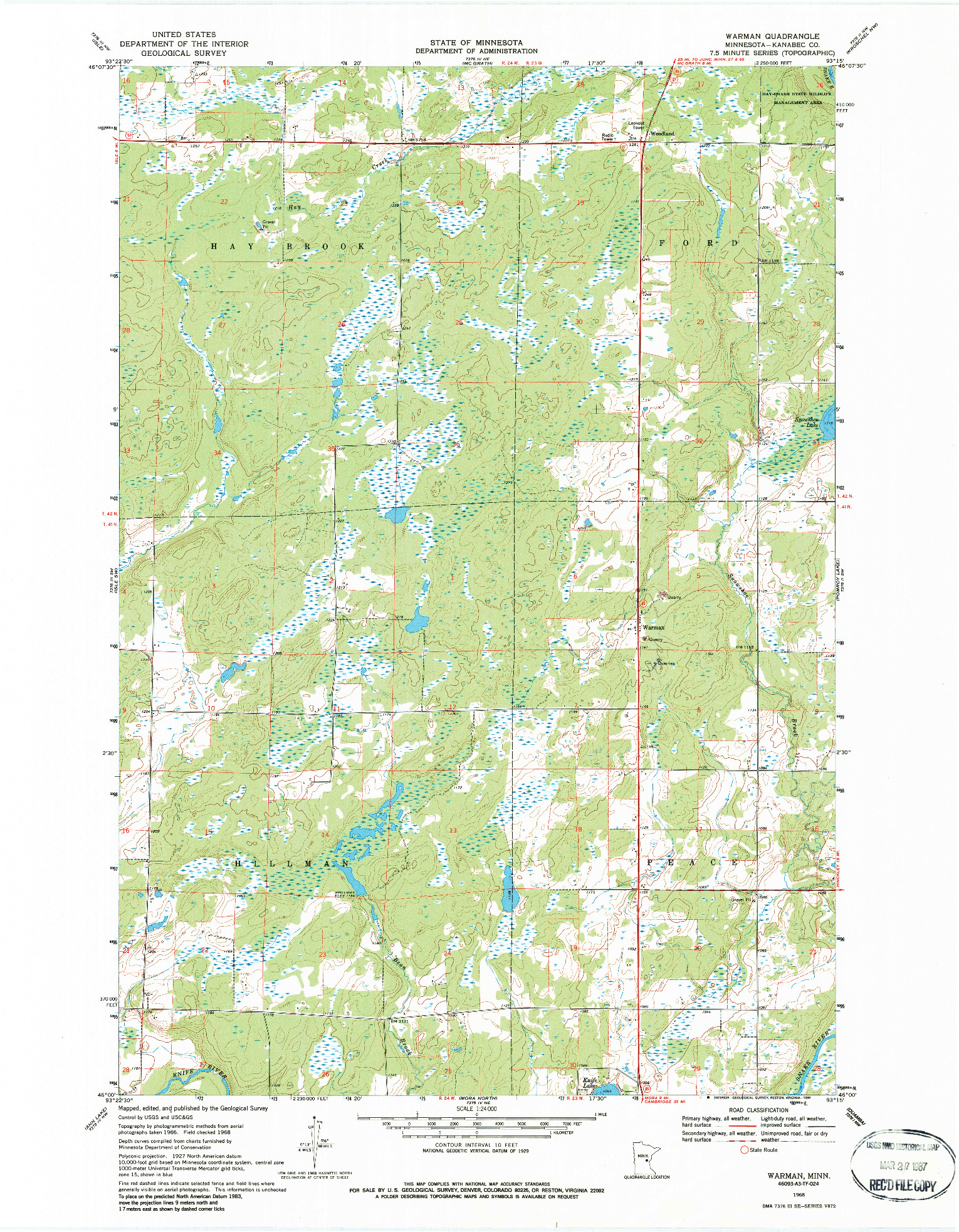 USGS 1:24000-SCALE QUADRANGLE FOR WARMAN, MN 1968