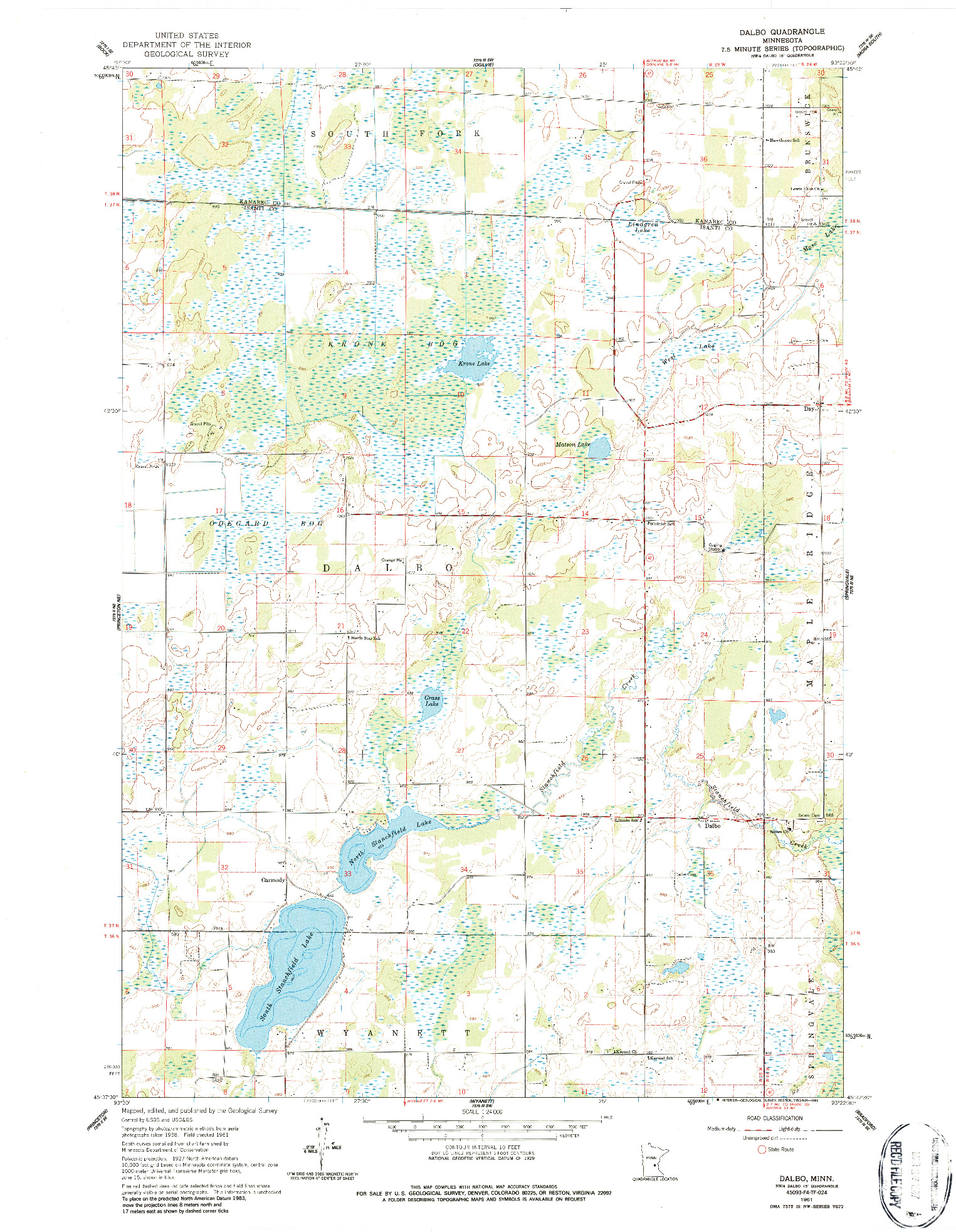 USGS 1:24000-SCALE QUADRANGLE FOR DALBO, MN 1961