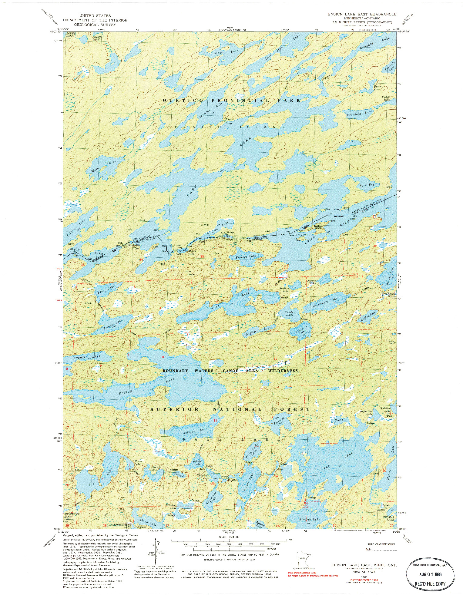 USGS 1:24000-SCALE QUADRANGLE FOR ENSIGN LAKE EAST, MN 1981