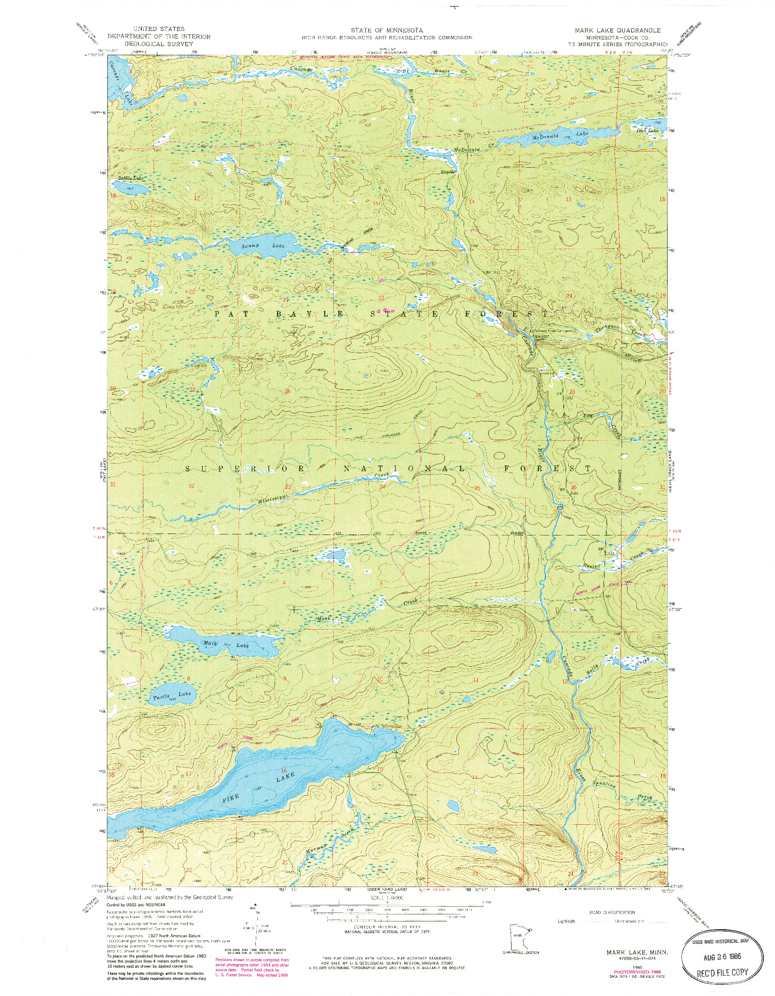 USGS 1:24000-SCALE QUADRANGLE FOR MARK LAKE, MN 1960