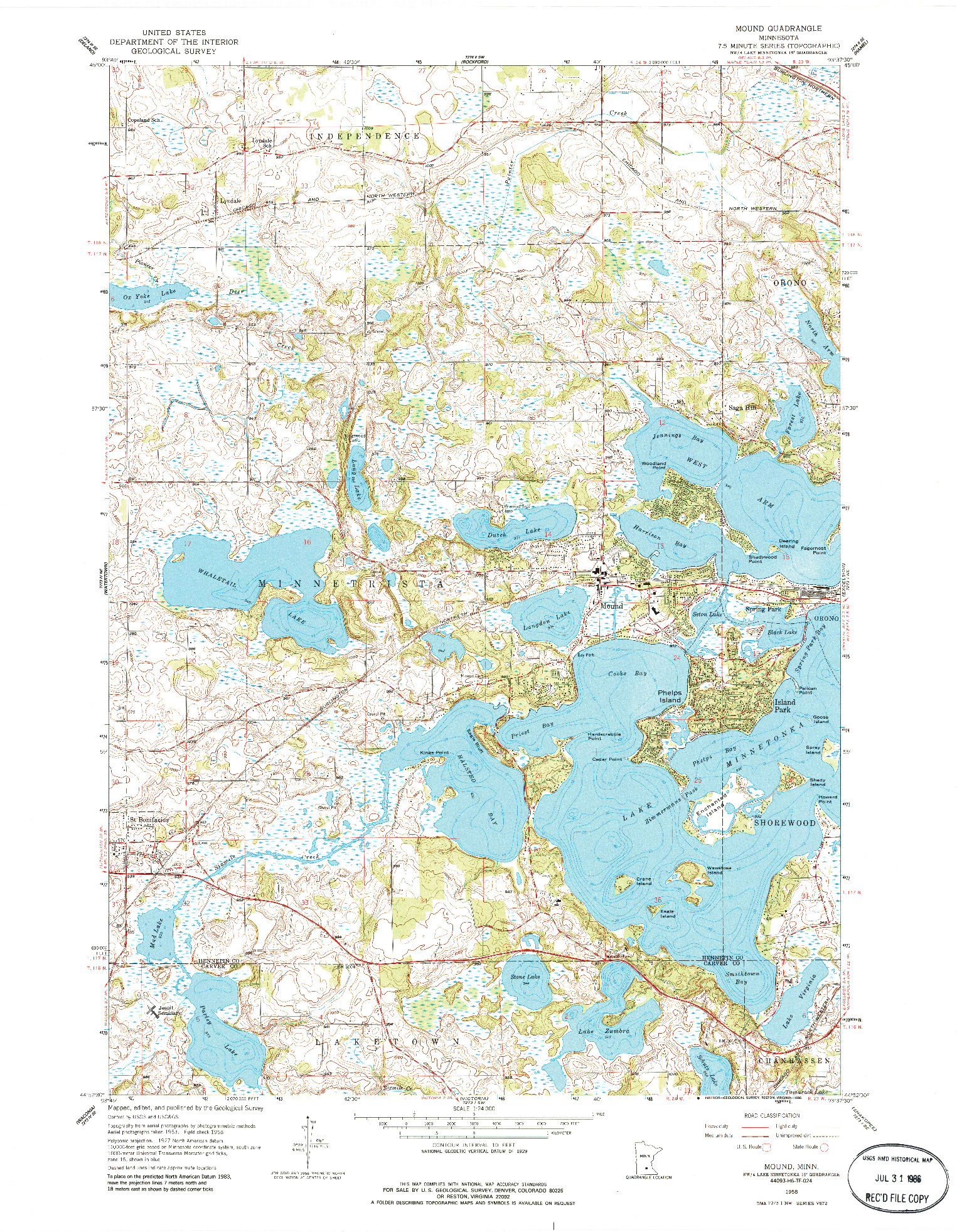 USGS 1:24000-SCALE QUADRANGLE FOR MOUND, MN 1958