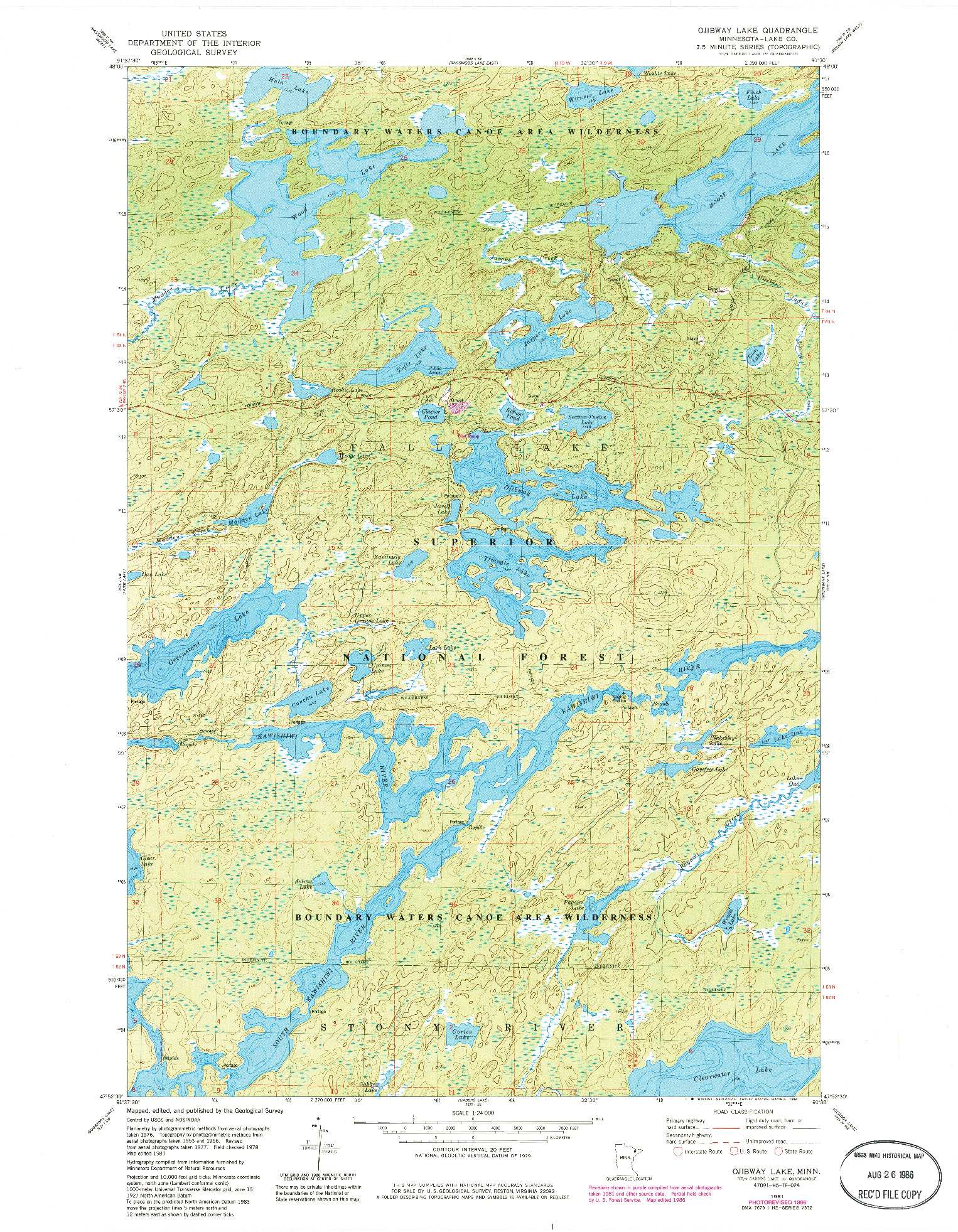 USGS 1:24000-SCALE QUADRANGLE FOR OJIBWAY LAKE, MN 1981