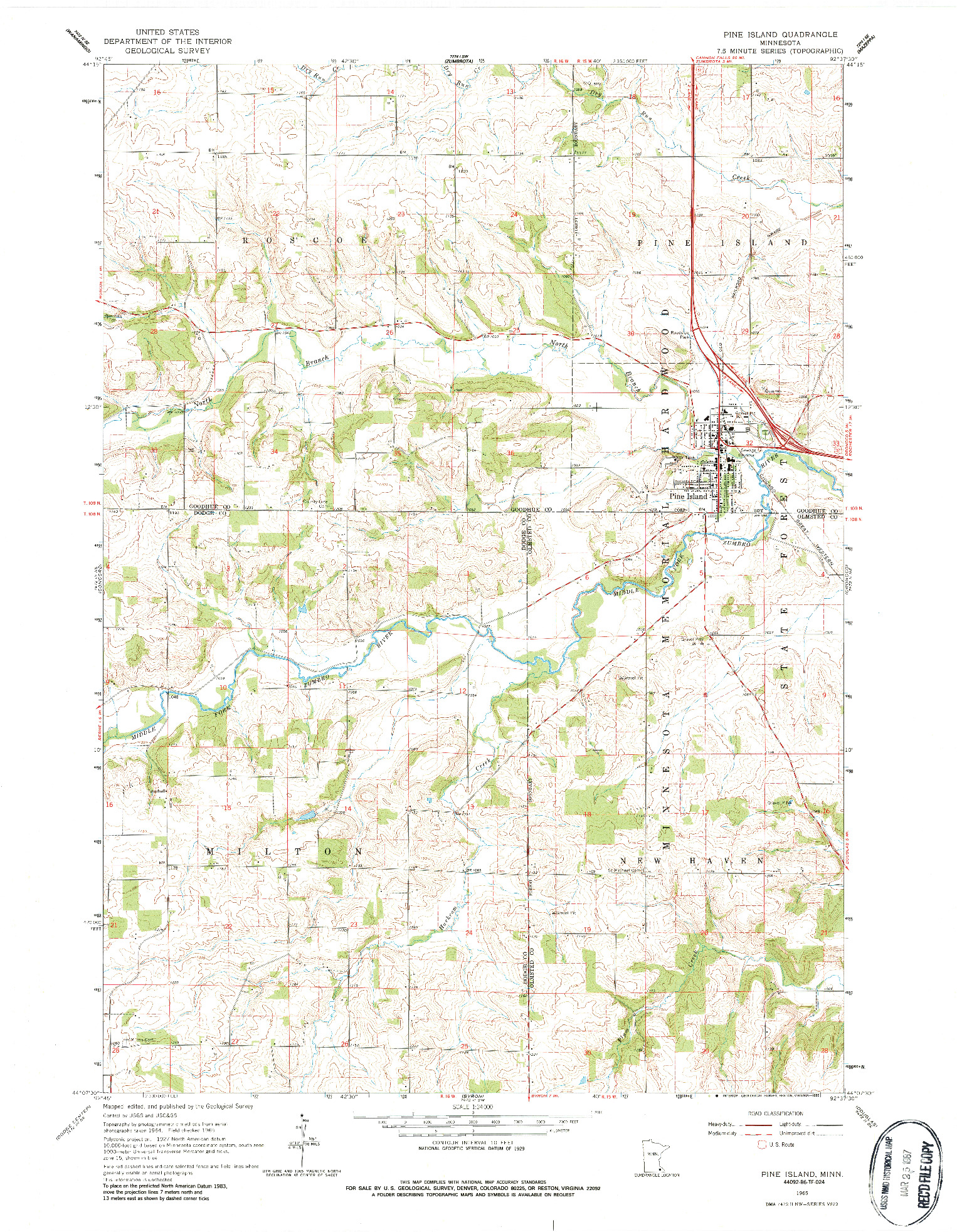 USGS 1:24000-SCALE QUADRANGLE FOR PINE ISLAND, MN 1965