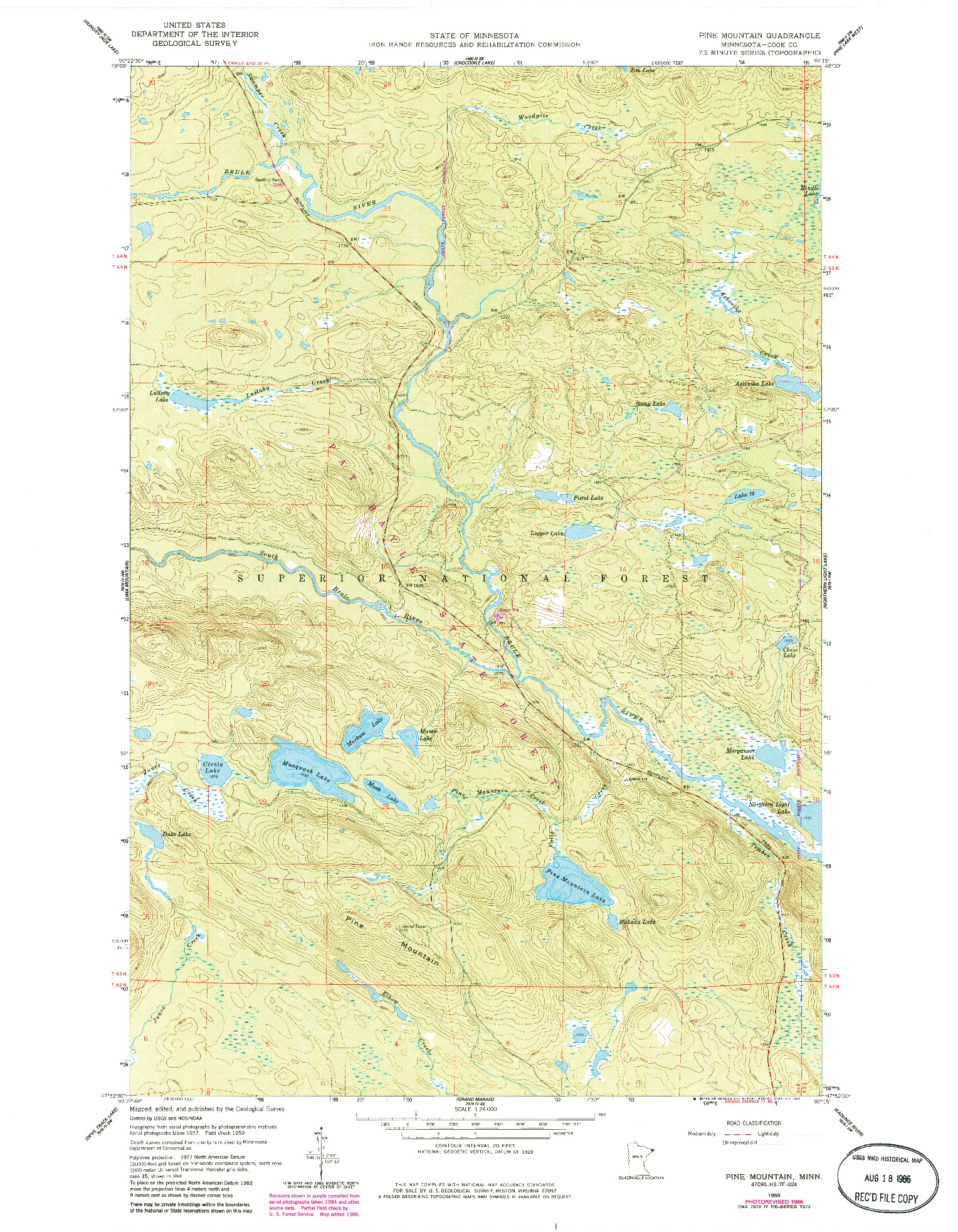 USGS 1:24000-SCALE QUADRANGLE FOR PINE MOUNTAIN, MN 1959