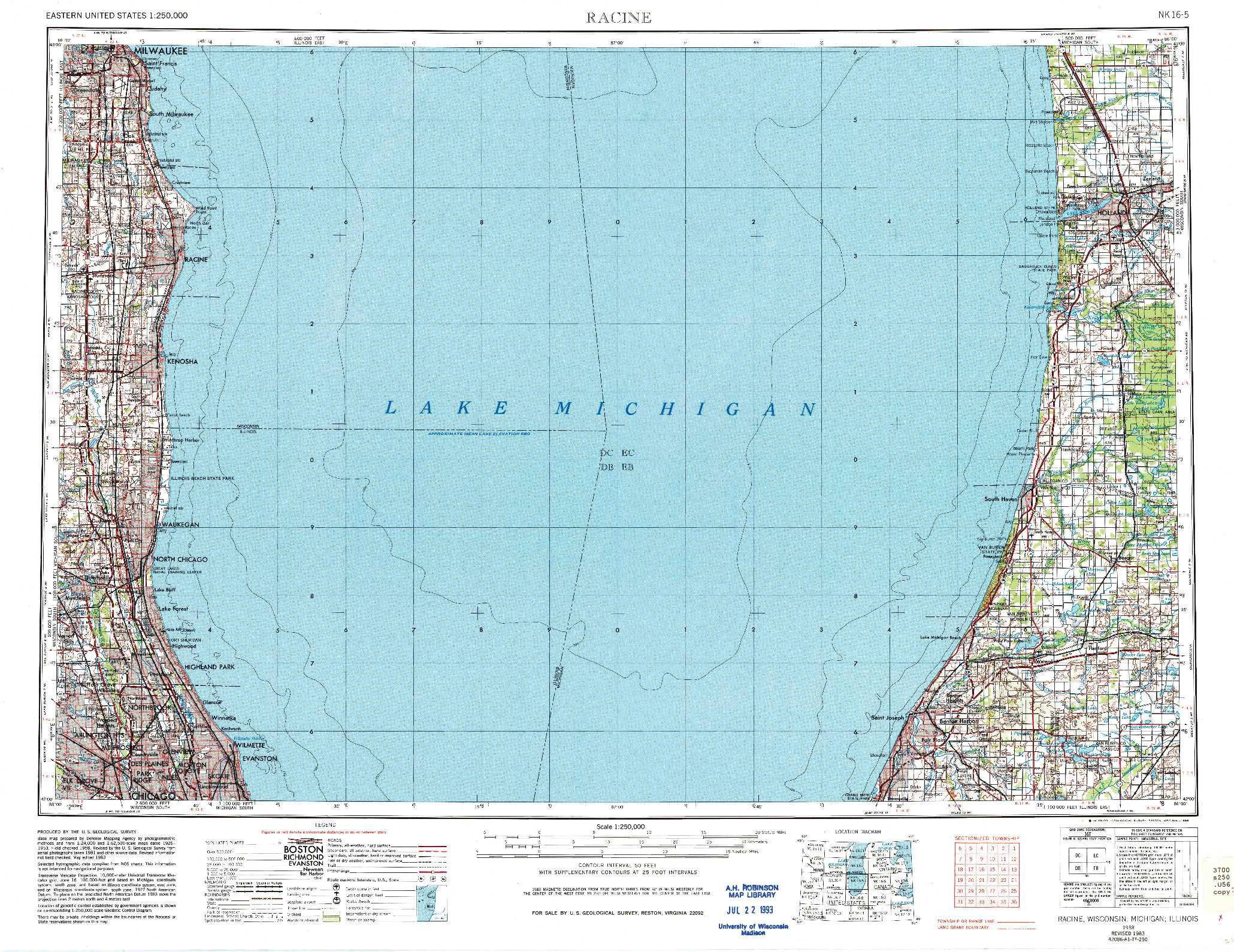 USGS 1:250000-SCALE QUADRANGLE FOR RACINE, WI 1958