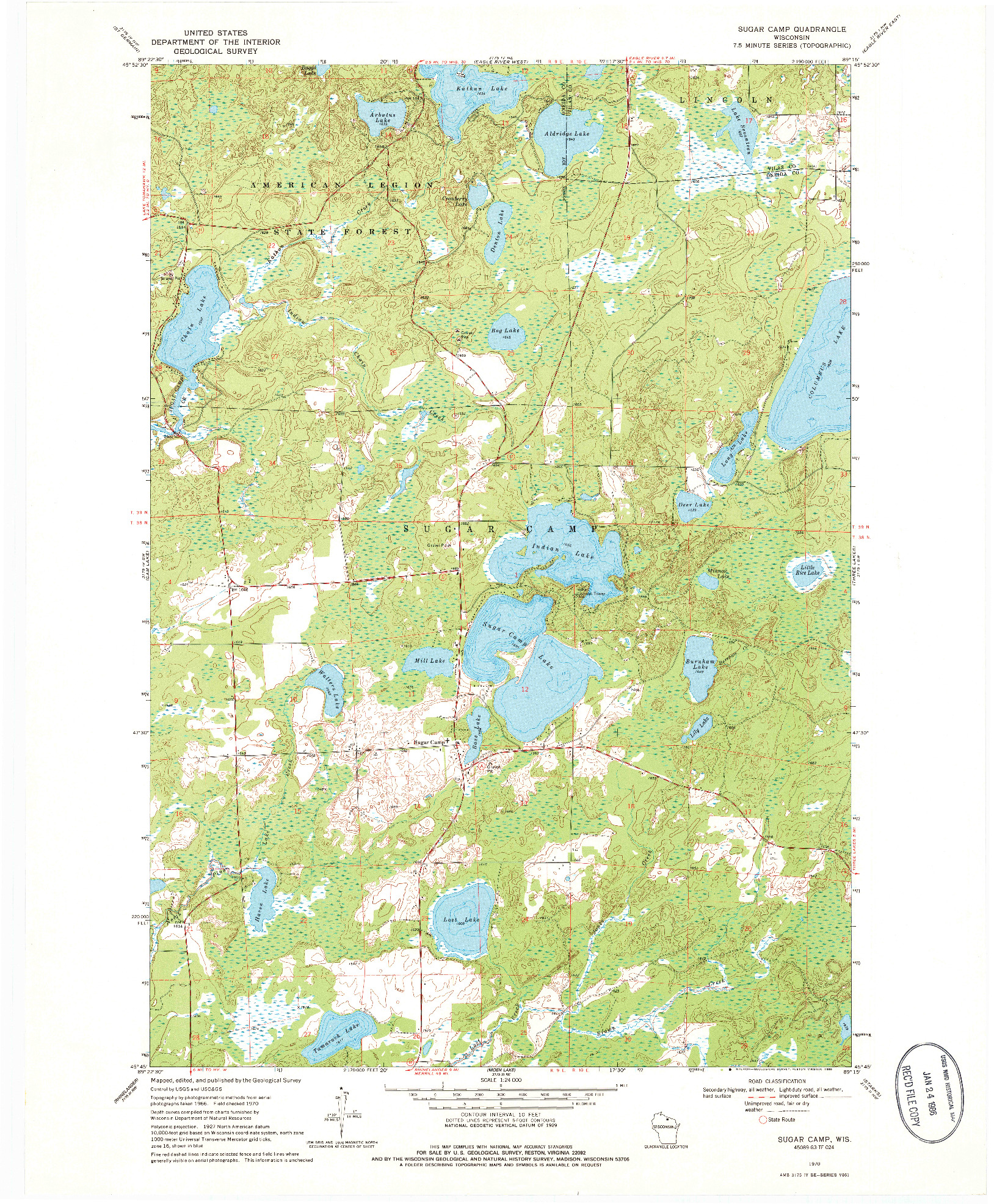 USGS 1:24000-SCALE QUADRANGLE FOR SUGAR CAMP, WI 1970