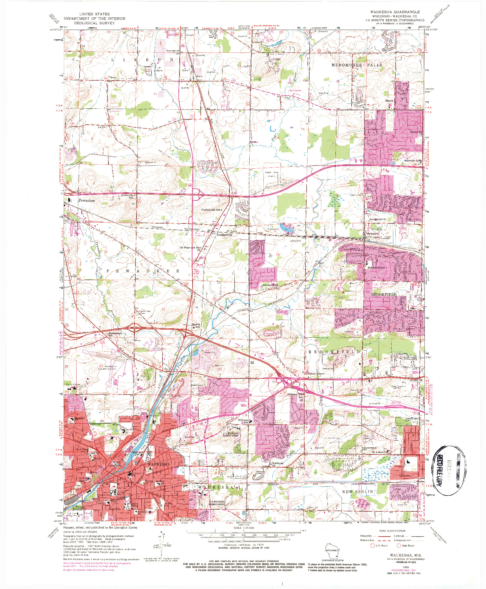 USGS 1:24000-SCALE QUADRANGLE FOR WAUKESHA, WI 1959