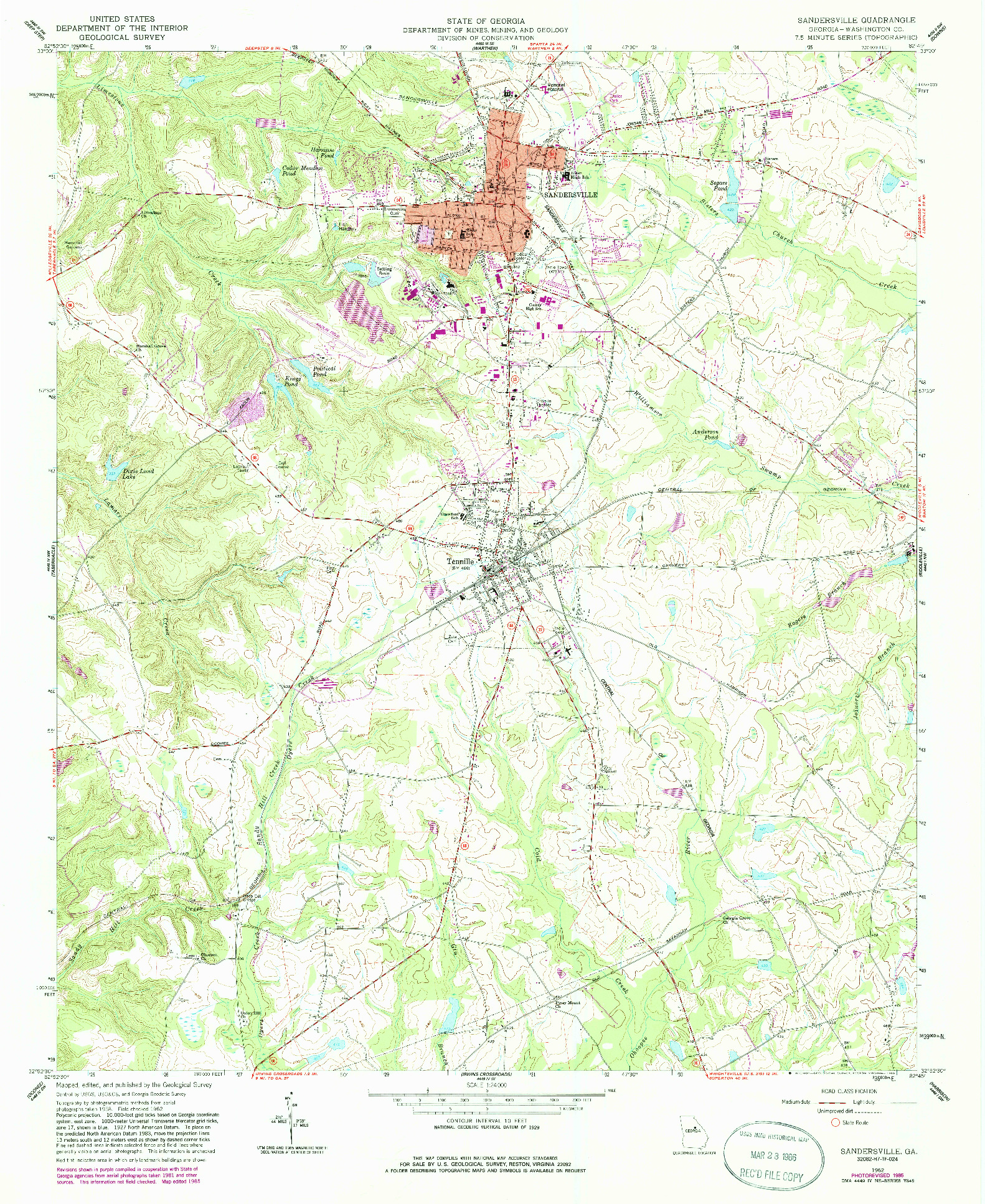 USGS 1:24000-SCALE QUADRANGLE FOR SANDERSVILLE, GA 1962