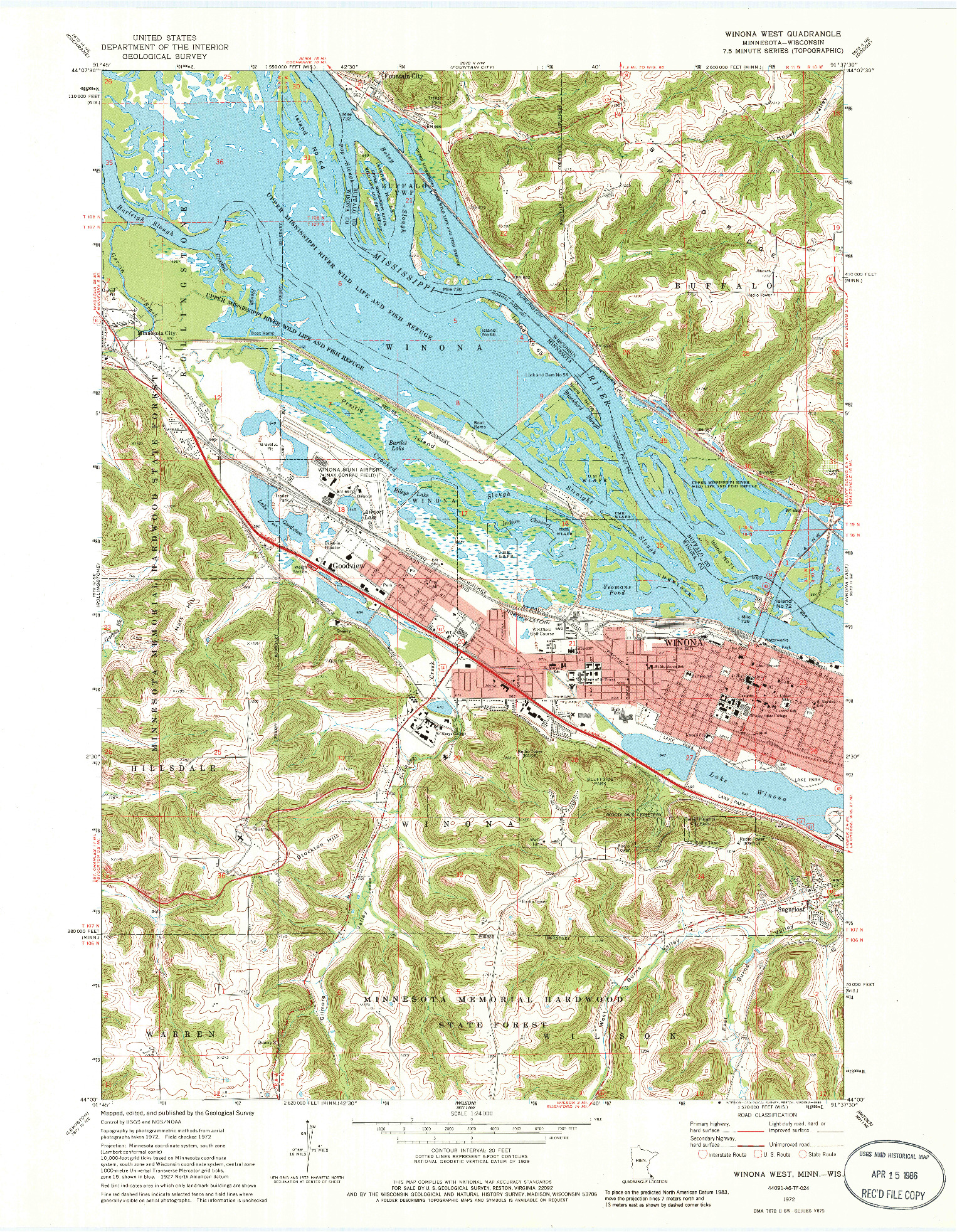 USGS 1:24000-SCALE QUADRANGLE FOR WINONA WEST, MN 1972