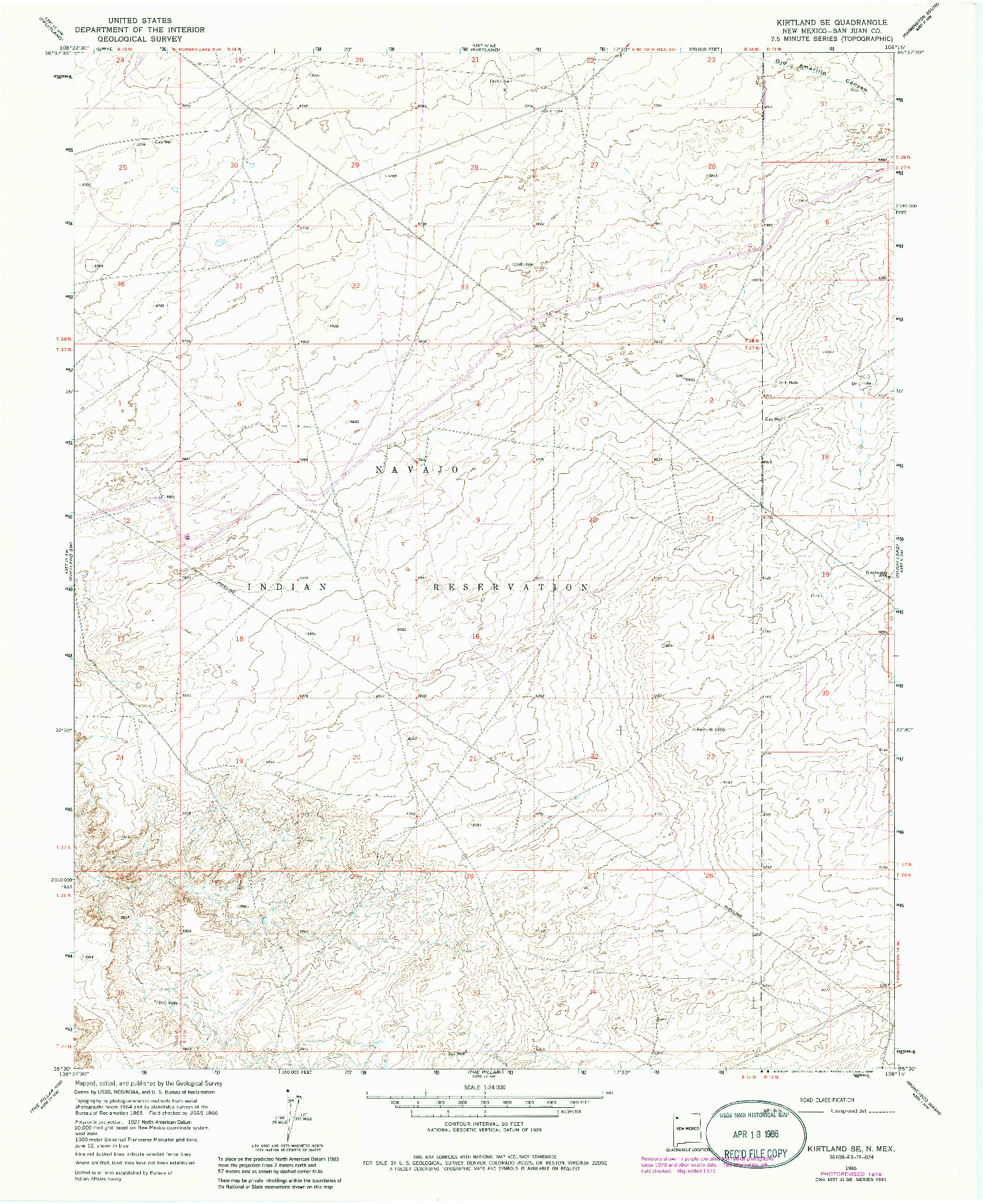 USGS 1:24000-SCALE QUADRANGLE FOR KIRTLAND SE, NM 1966