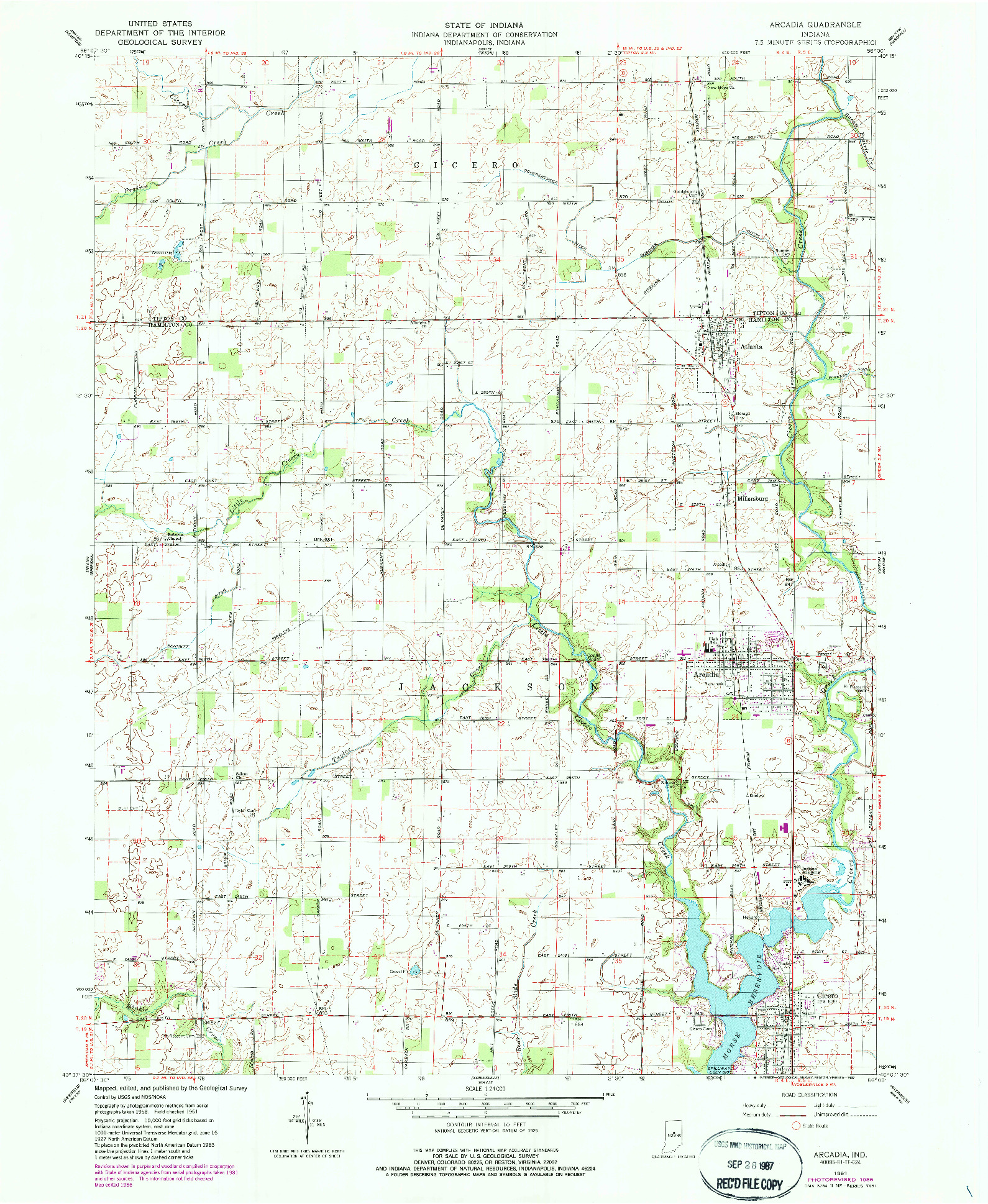 USGS 1:24000-SCALE QUADRANGLE FOR ARCADIA, IN 1961