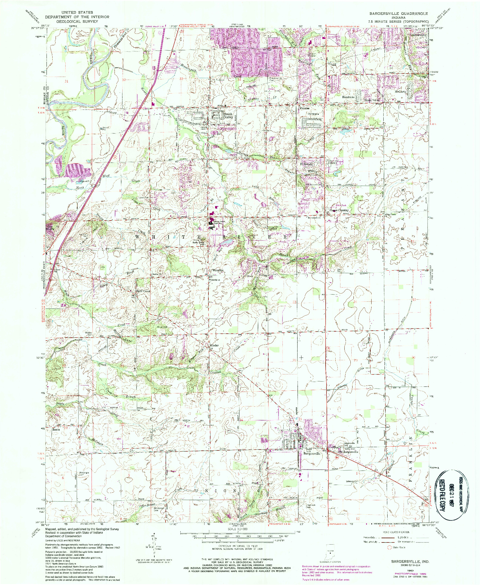 USGS 1:24000-SCALE QUADRANGLE FOR BARGERSVILLE, IN 1962