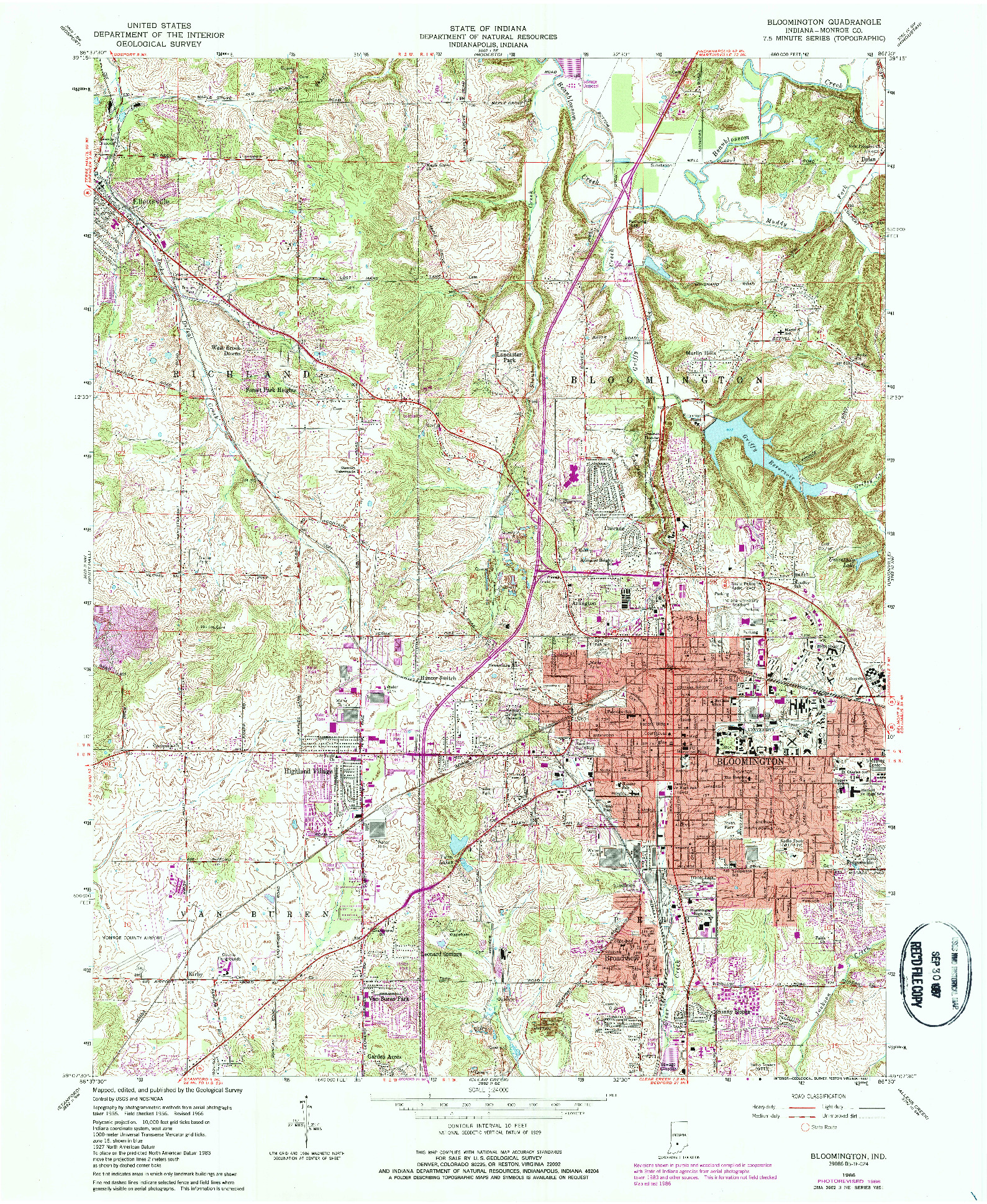 USGS 1:24000-SCALE QUADRANGLE FOR BLOOMINGTON, IN 1966