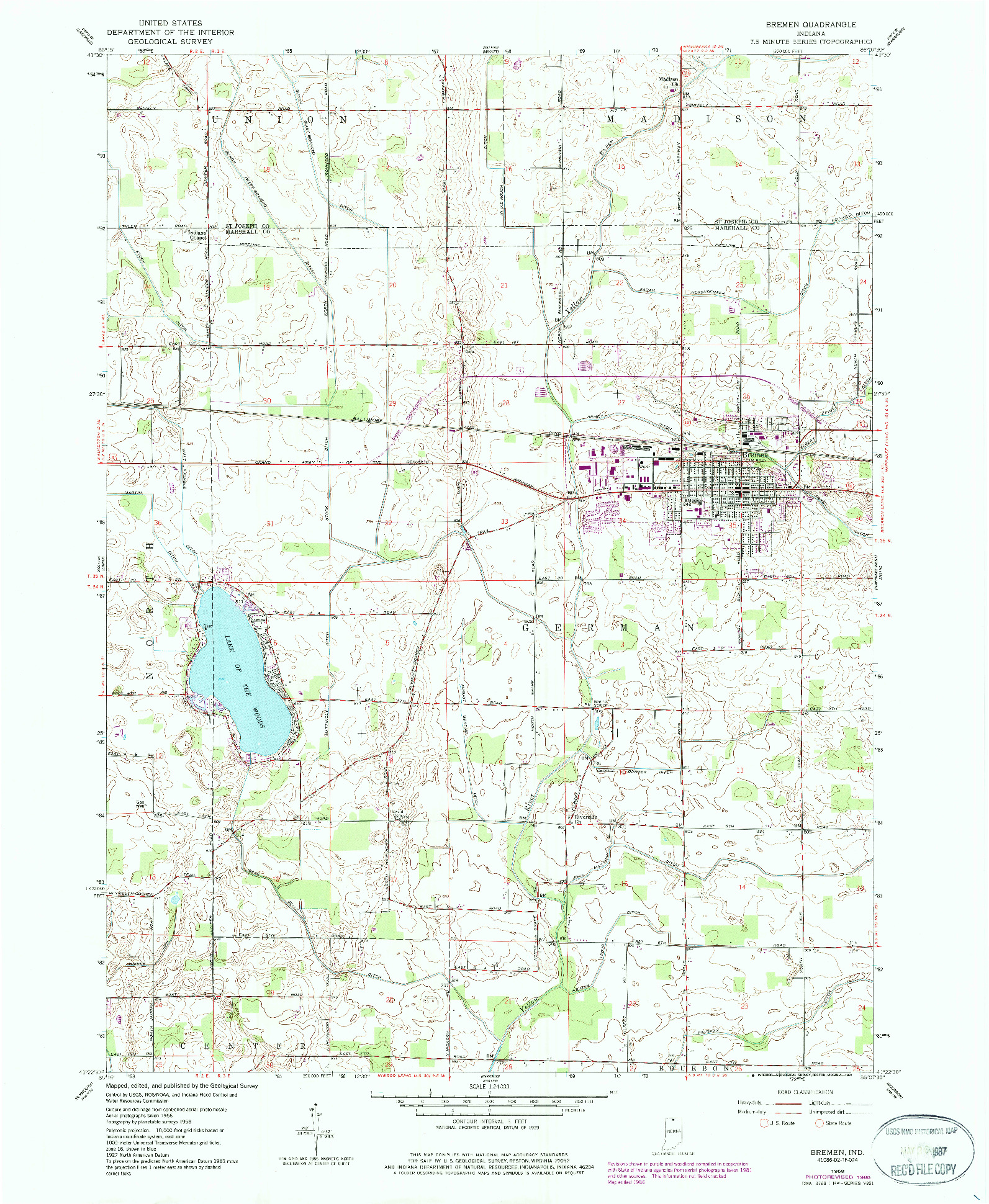 USGS 1:24000-SCALE QUADRANGLE FOR BREMEN, IN 1958