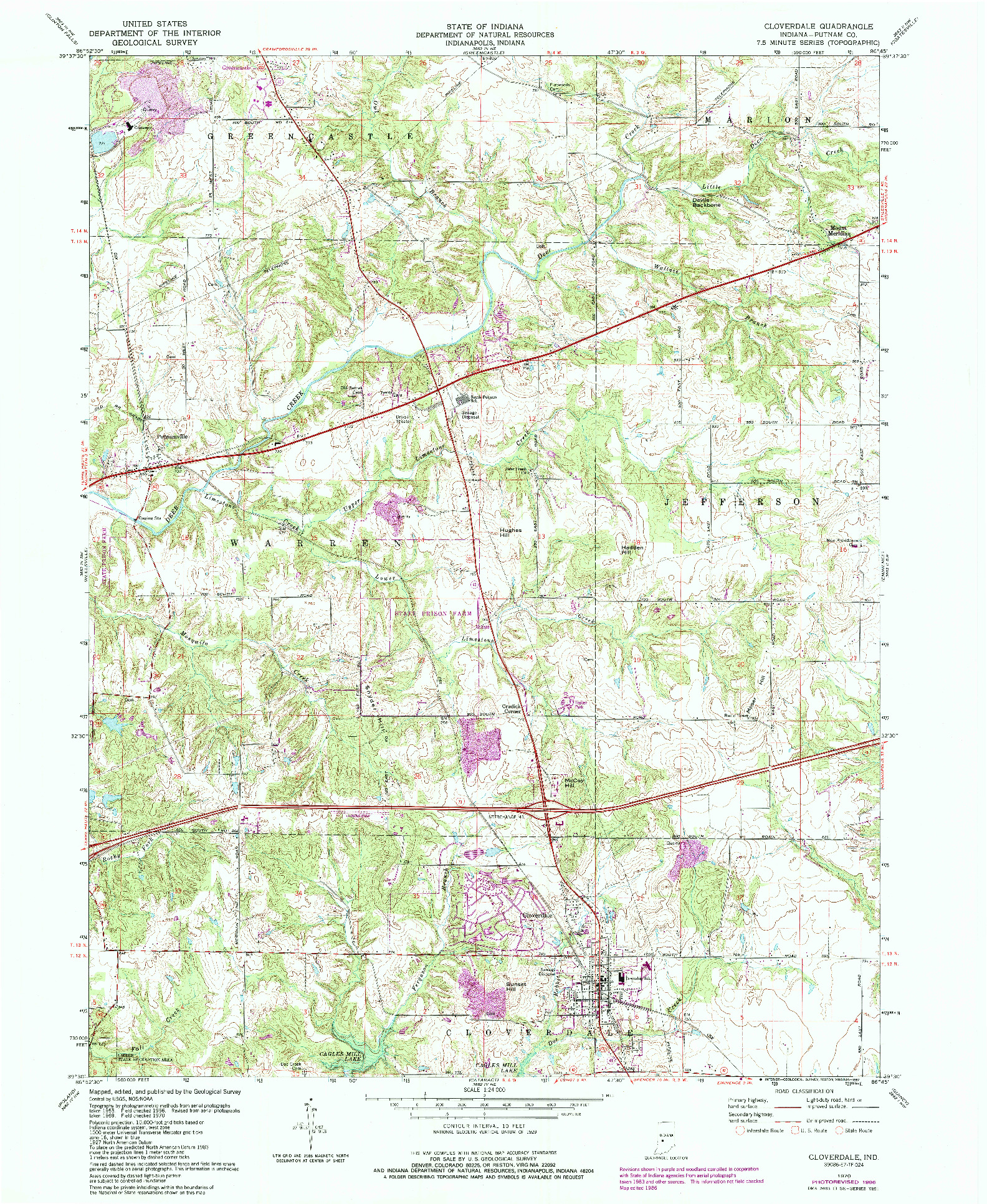 USGS 1:24000-SCALE QUADRANGLE FOR CLOVERDALE, IN 1970