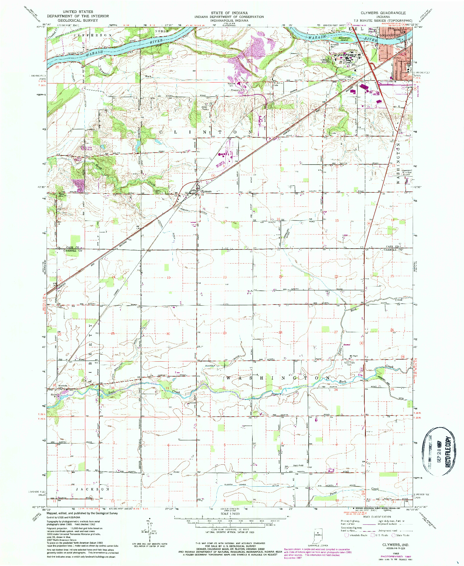 USGS 1:24000-SCALE QUADRANGLE FOR CLYMERS, IN 1962