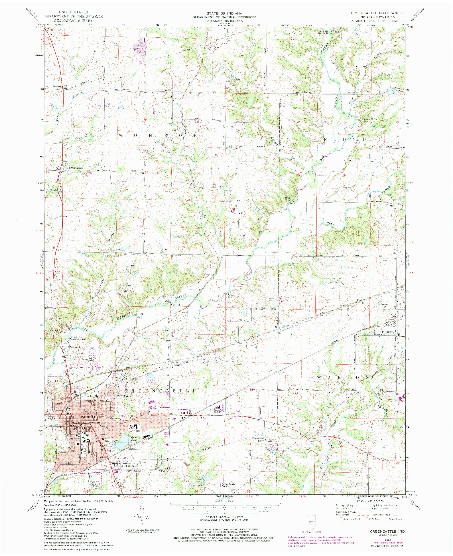 USGS 1:24000-SCALE QUADRANGLE FOR GREENCASTLE, IN 1970