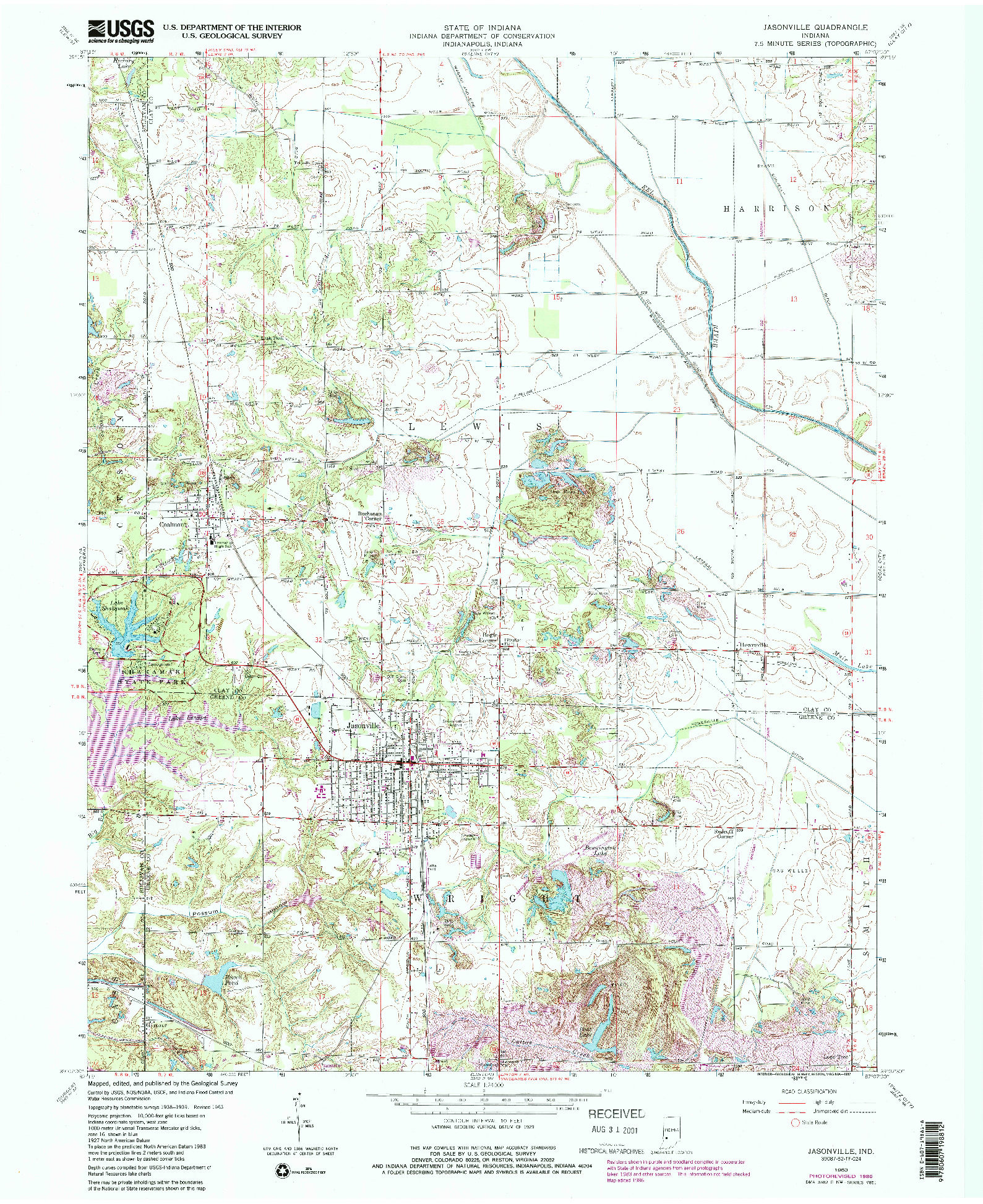 USGS 1:24000-SCALE QUADRANGLE FOR JASONVILLE, IN 1963