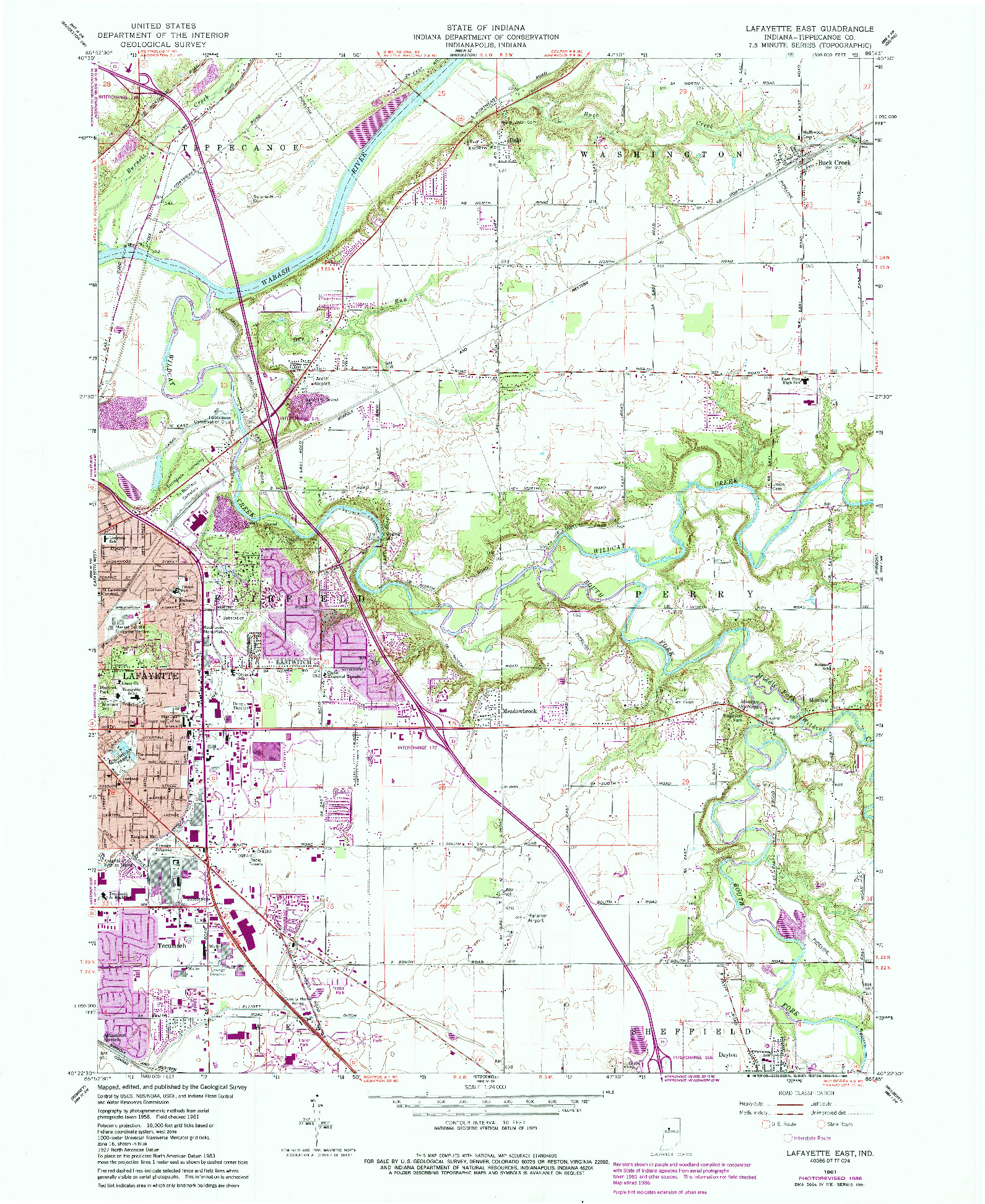 USGS 1:24000-SCALE QUADRANGLE FOR LAFAYETTE EAST, IN 1961