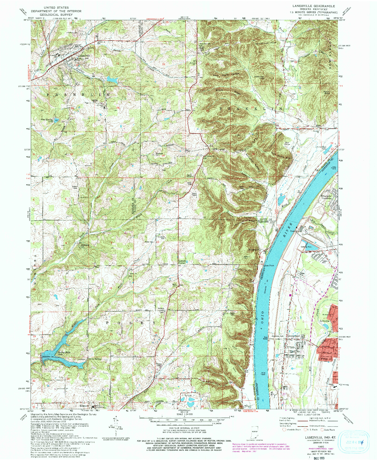 USGS 1:24000-SCALE QUADRANGLE FOR LANESVILLE, IN 1982