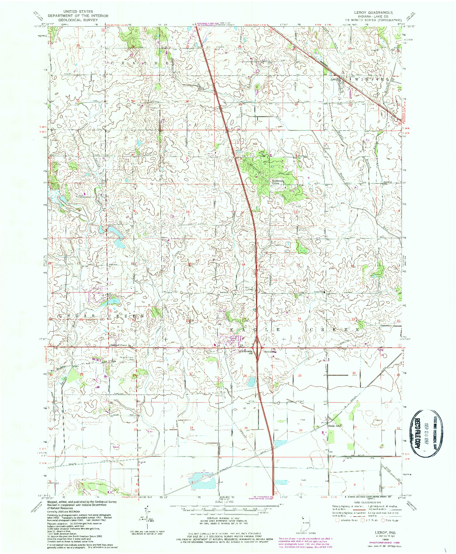 USGS 1:24000-SCALE QUADRANGLE FOR LEROY, IN 1969