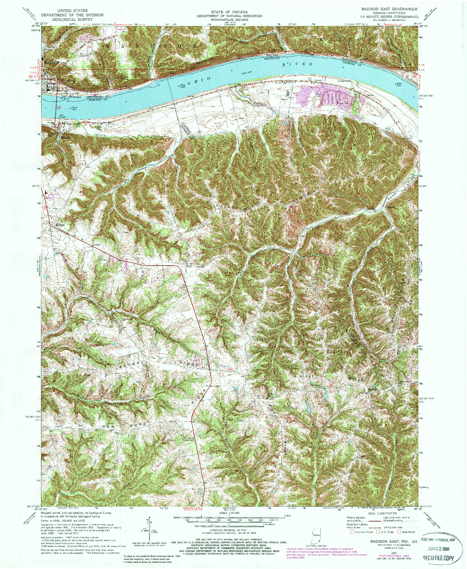 USGS 1:24000-SCALE QUADRANGLE FOR MADISON EAST, IN 1971