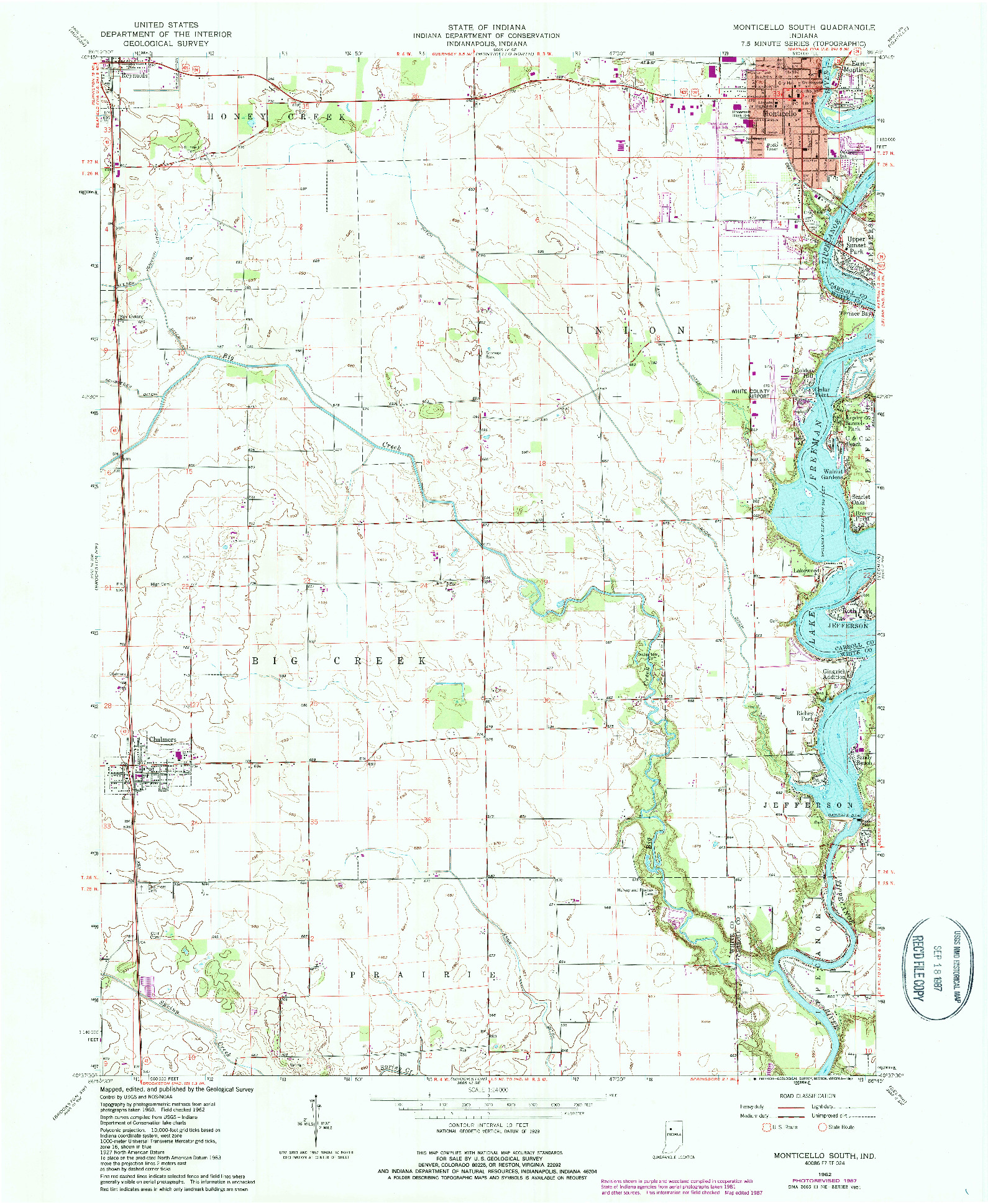 USGS 1:24000-SCALE QUADRANGLE FOR MONTICELLO SOUTH, IN 1962
