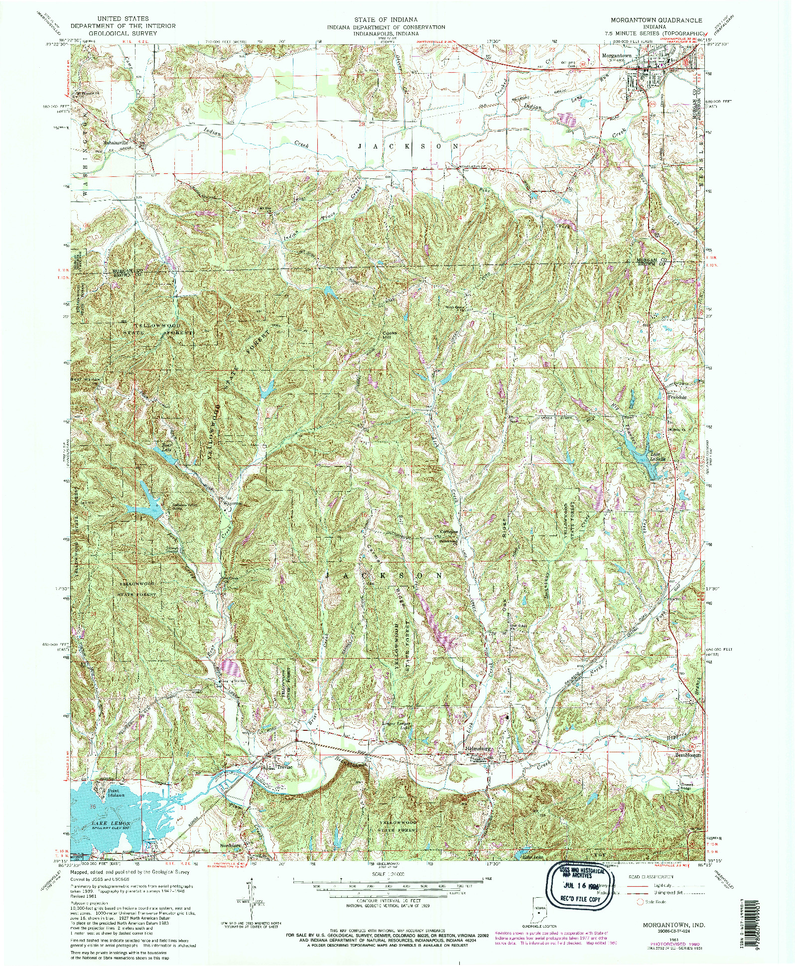 USGS 1:24000-SCALE QUADRANGLE FOR MORGANTOWN, IN 1961