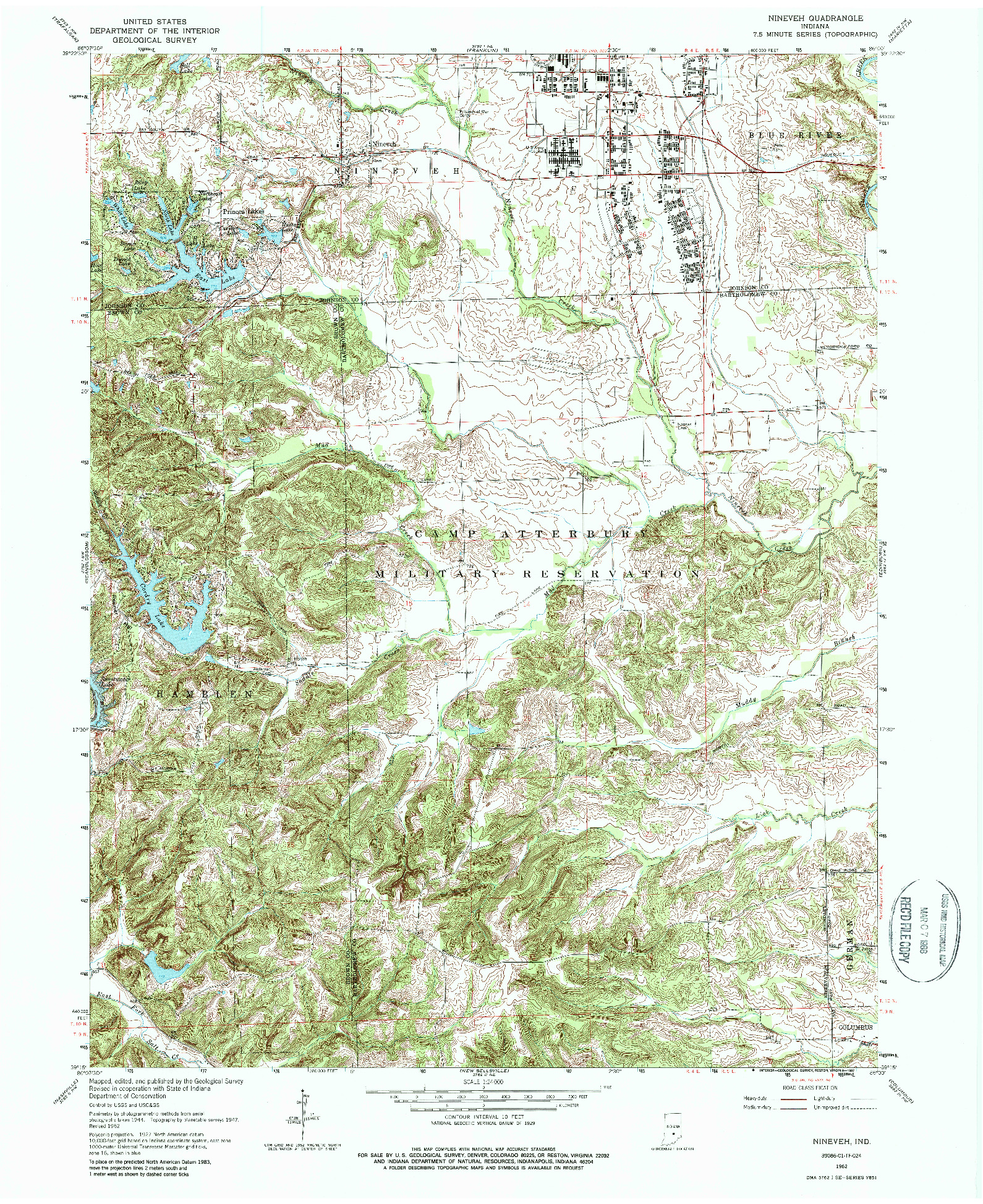 USGS 1:24000-SCALE QUADRANGLE FOR NINEVEH, IN 1962