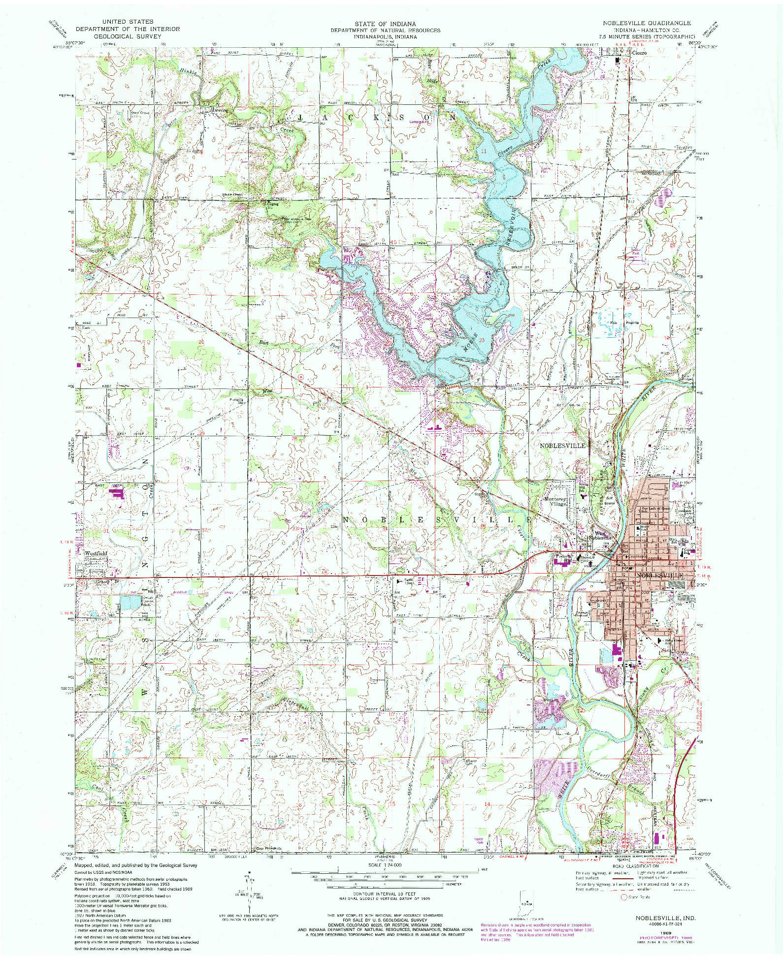 USGS 1:24000-SCALE QUADRANGLE FOR NOBLESVILLE, IN 1969