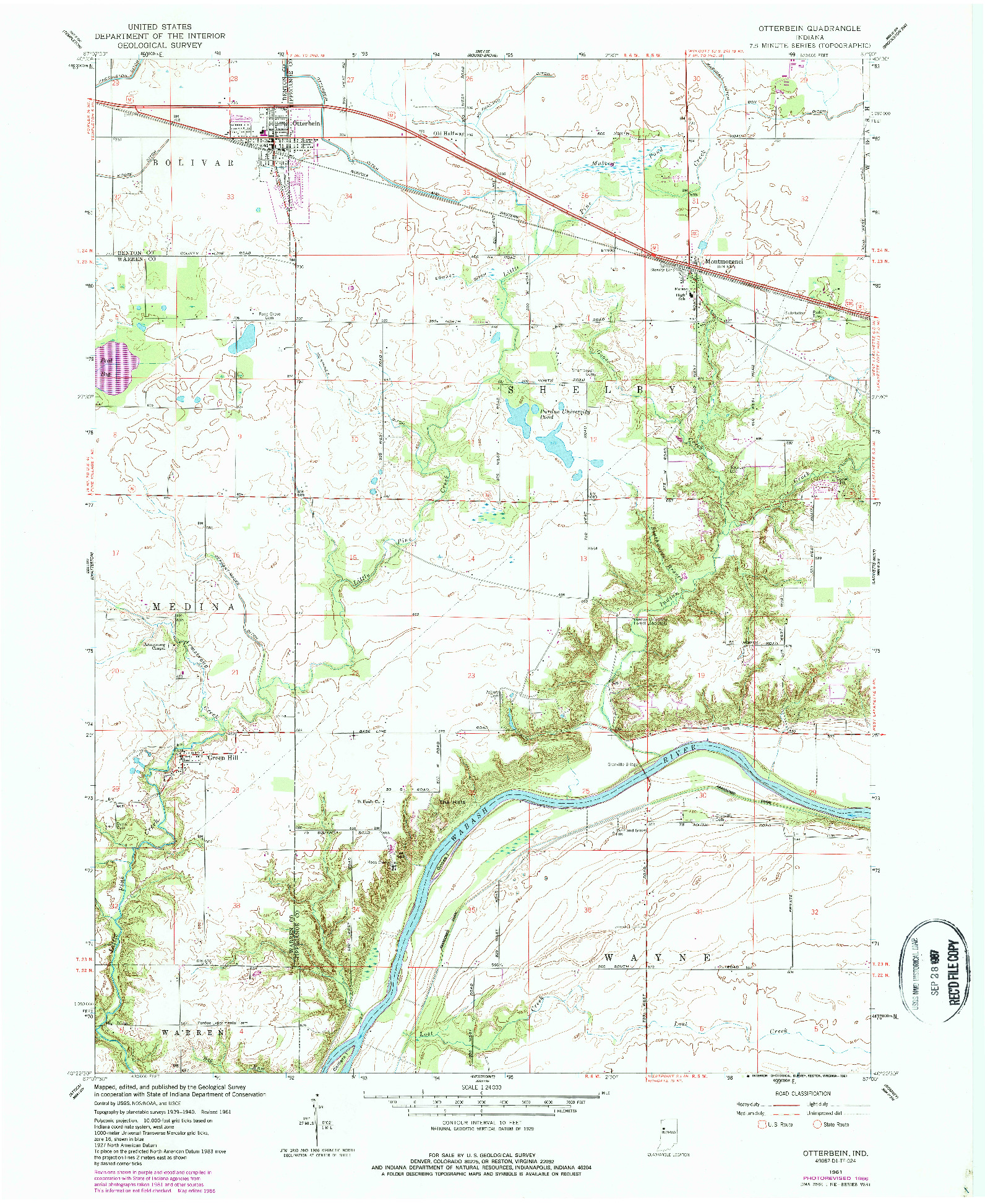 USGS 1:24000-SCALE QUADRANGLE FOR OTTERBEIN, IN 1961