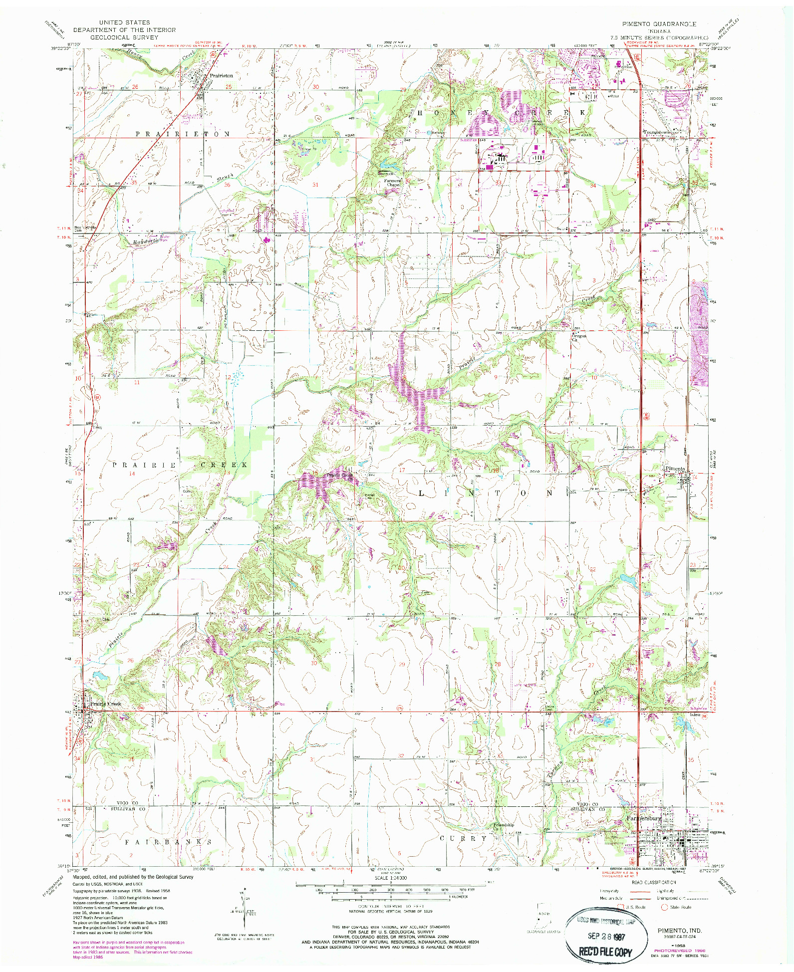 USGS 1:24000-SCALE QUADRANGLE FOR PIMENTO, IN 1958