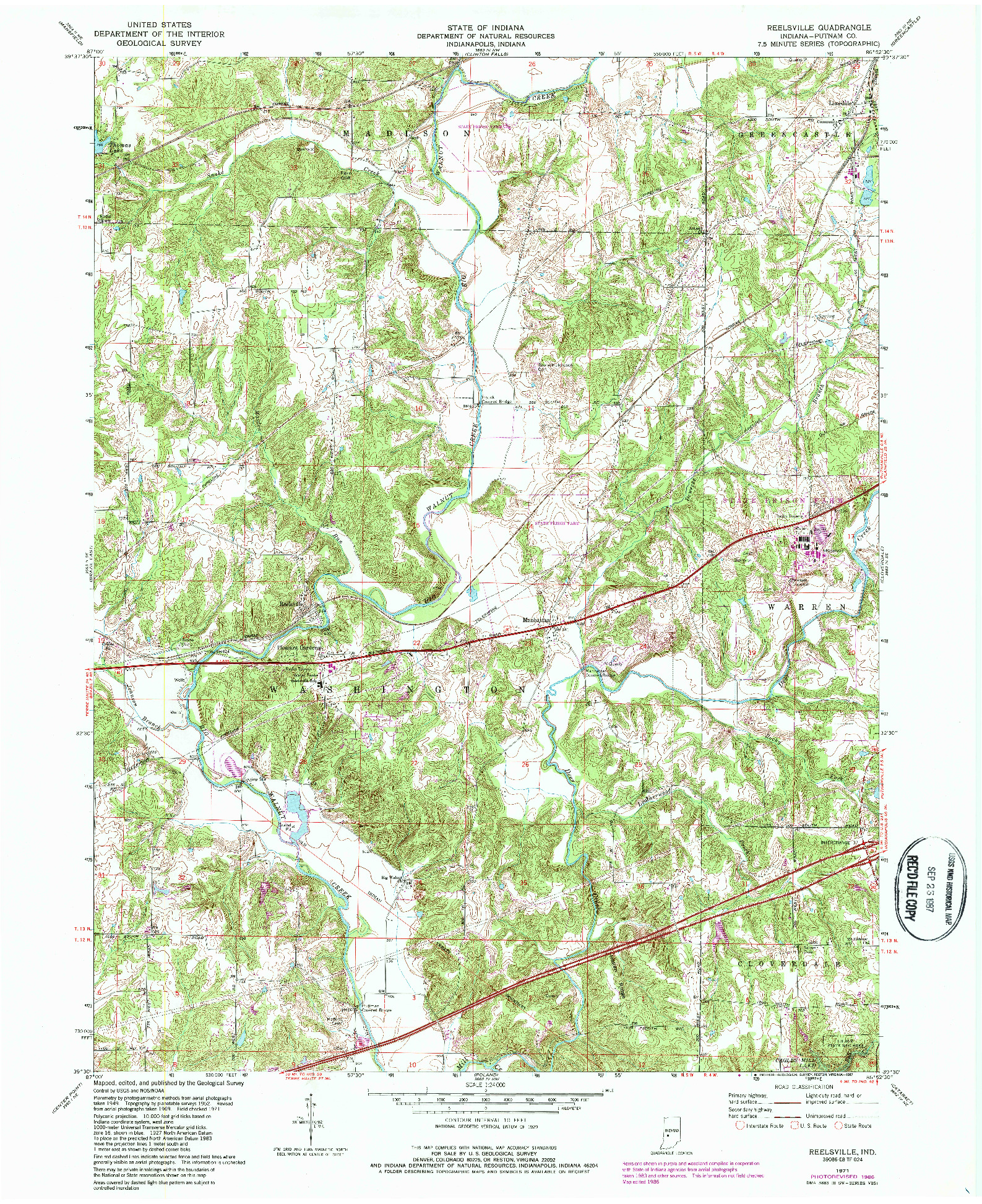 USGS 1:24000-SCALE QUADRANGLE FOR REELSVILLE, IN 1971