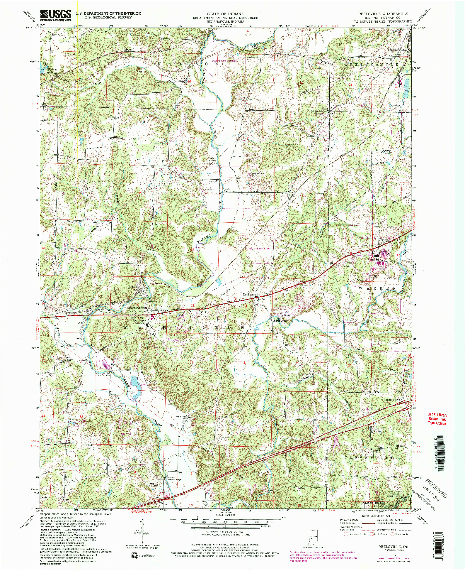 USGS 1:24000-SCALE QUADRANGLE FOR REELSVILLE, IN 1971