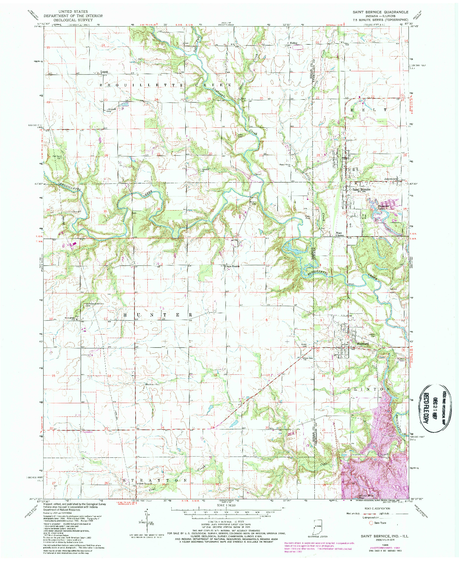 USGS 1:24000-SCALE QUADRANGLE FOR SAINT BERNICE, IN 1966