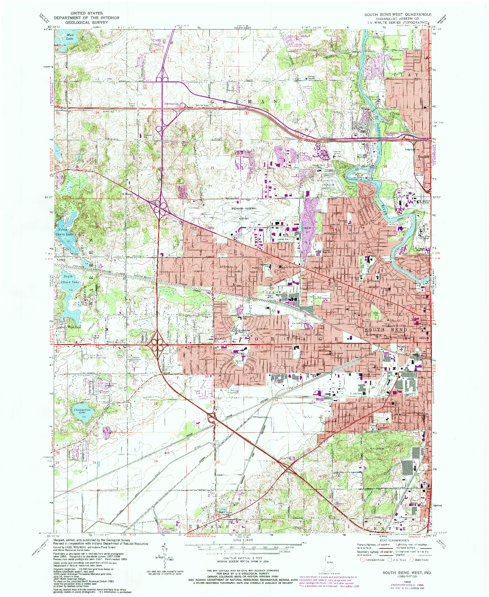 USGS 1:24000-SCALE QUADRANGLE FOR SOUTH BEND WEST, IN 1969