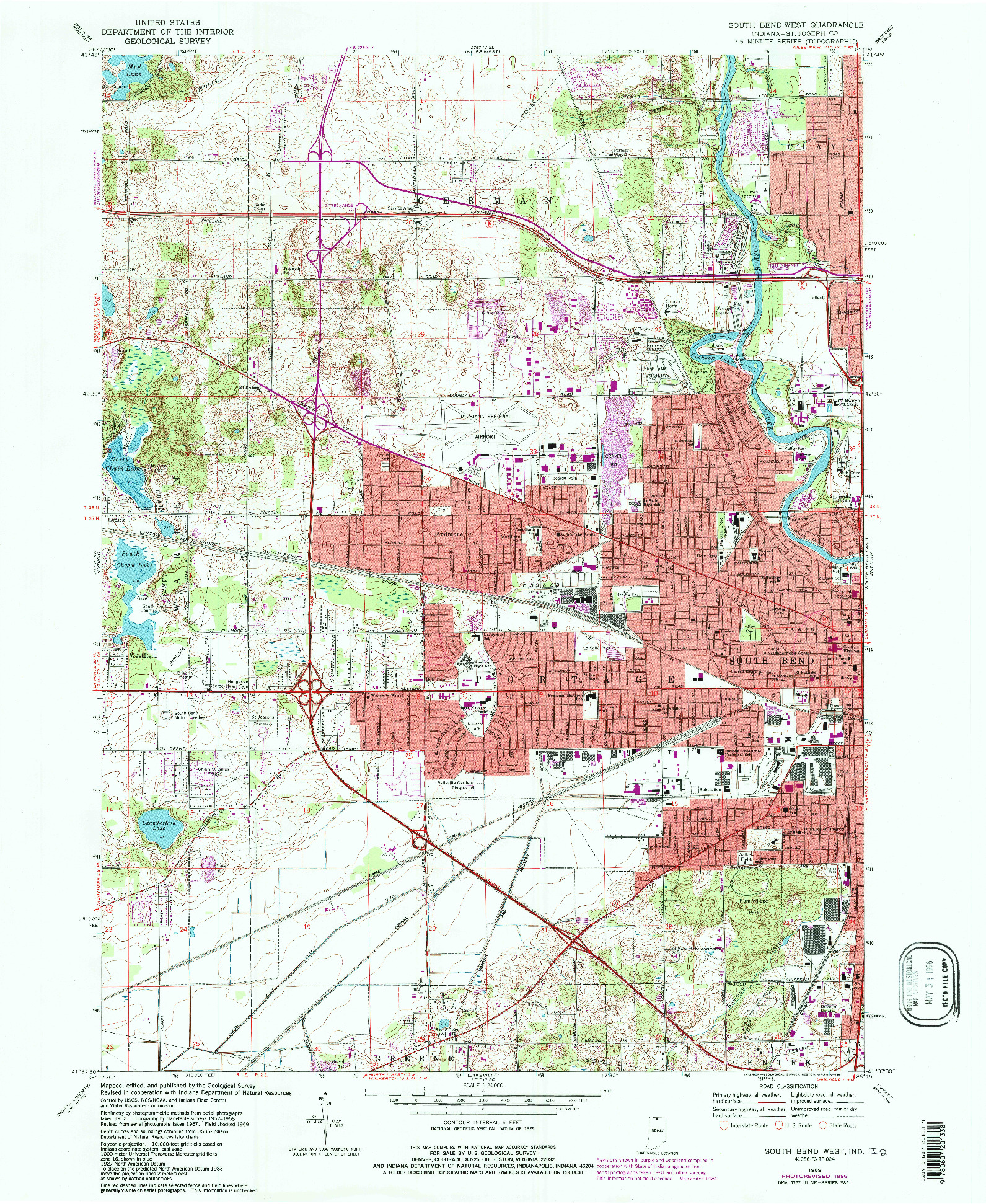 USGS 1:24000-SCALE QUADRANGLE FOR SOUTH BEND WEST, IN 1969