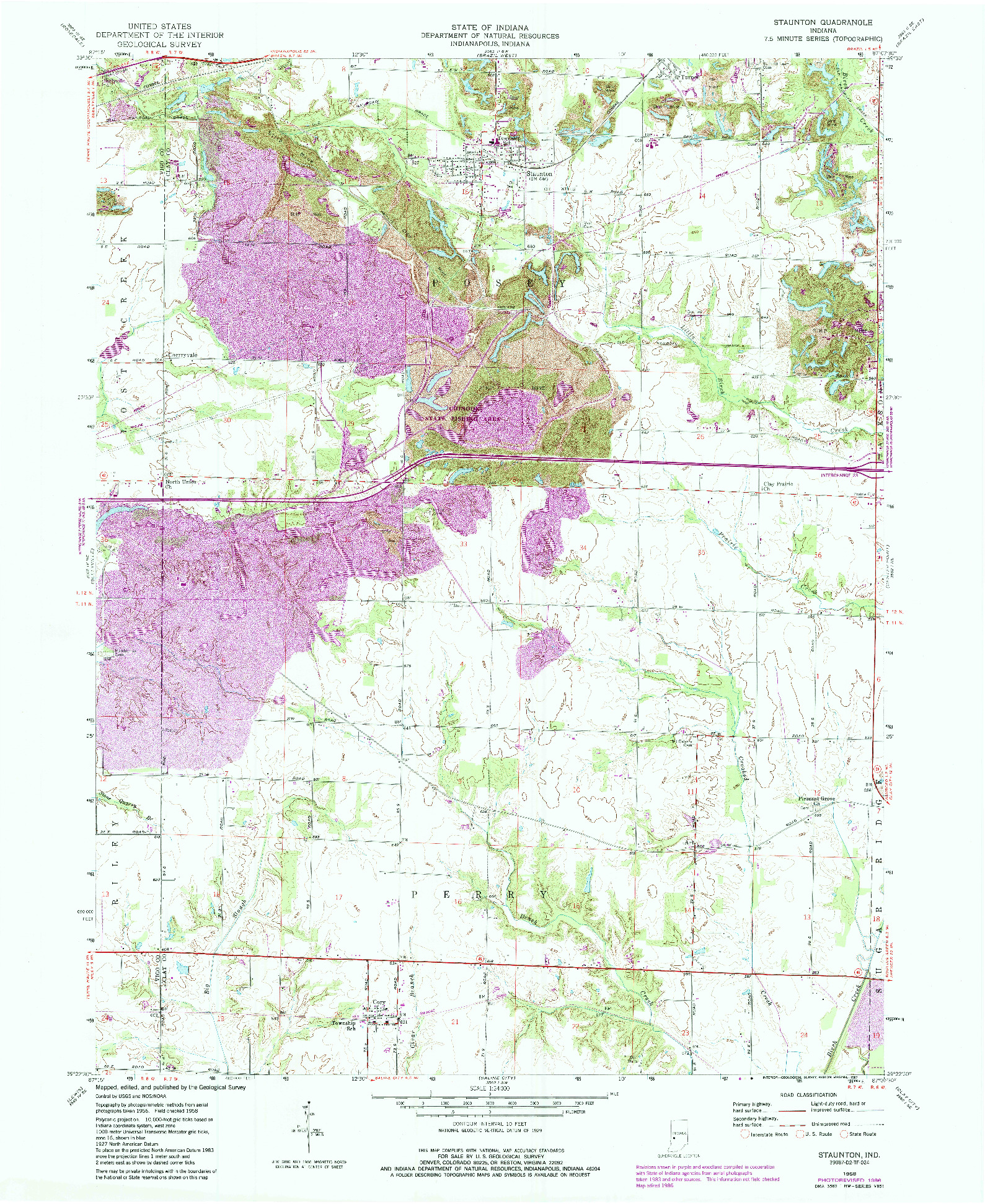 USGS 1:24000-SCALE QUADRANGLE FOR STAUNTON, IN 1958