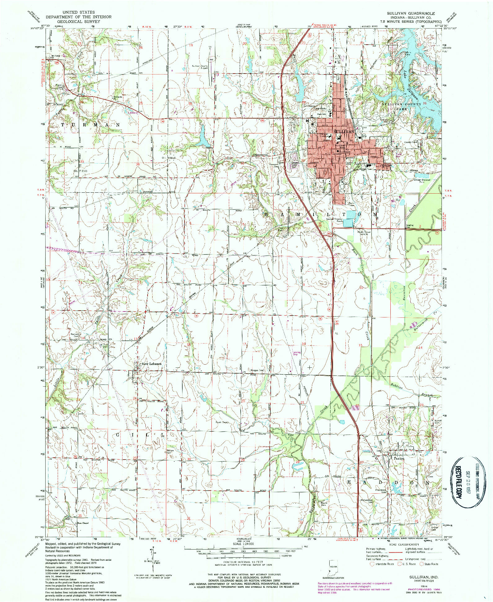 USGS 1:24000-SCALE QUADRANGLE FOR SULLIVAN, IN 1974