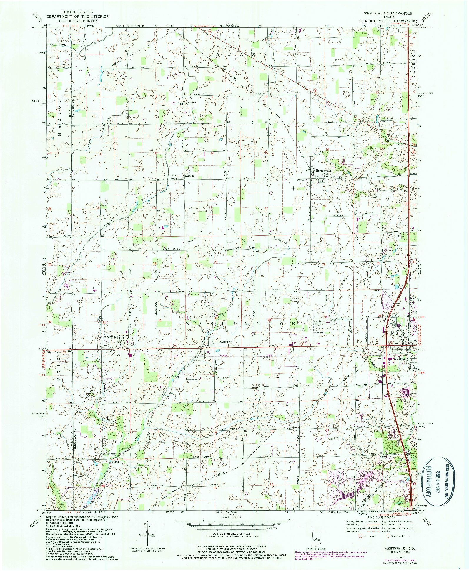 USGS 1:24000-SCALE QUADRANGLE FOR WESTFIELD, IN 1969