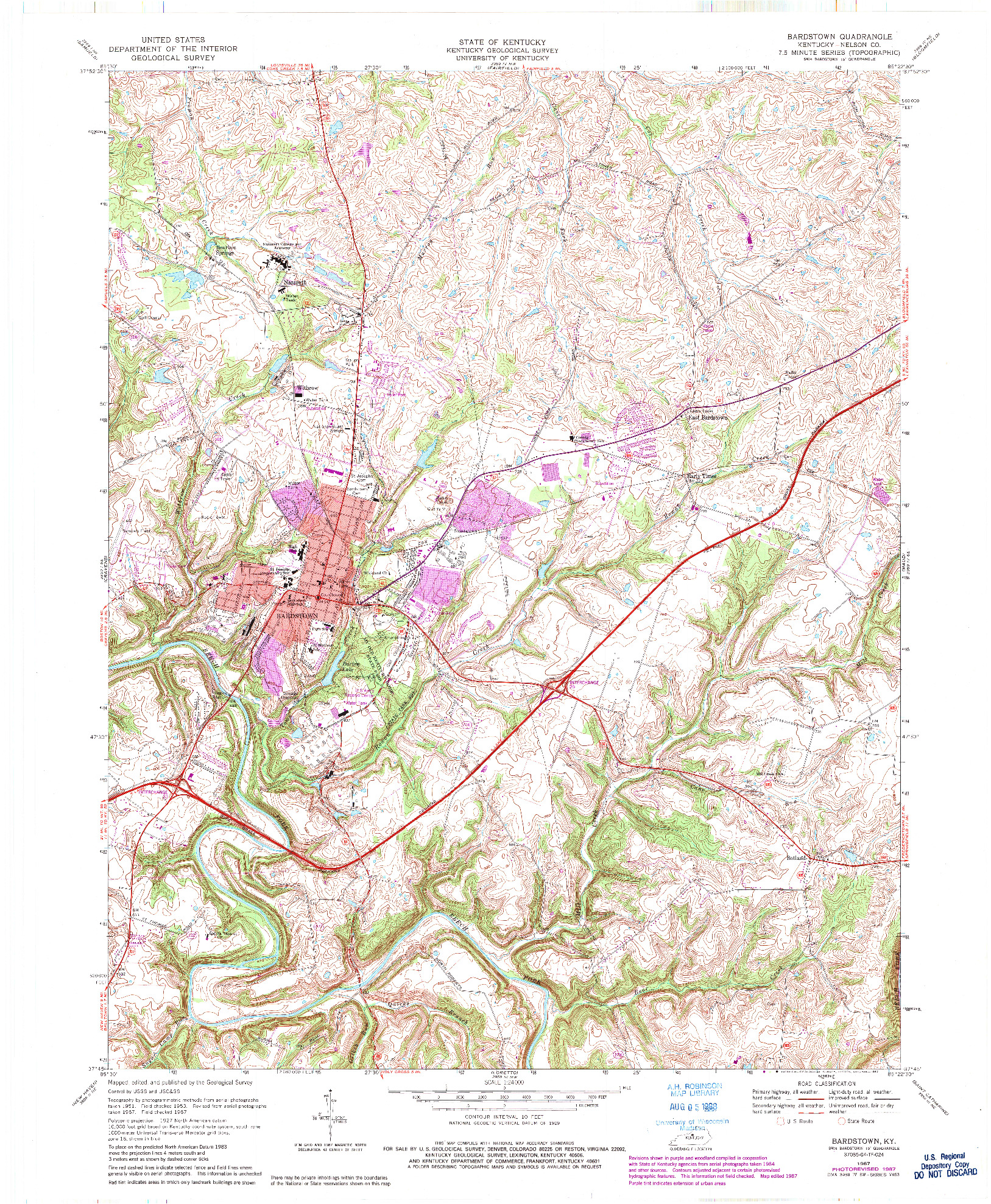 USGS 1:24000-SCALE QUADRANGLE FOR BARDSTOWN, KY 1967