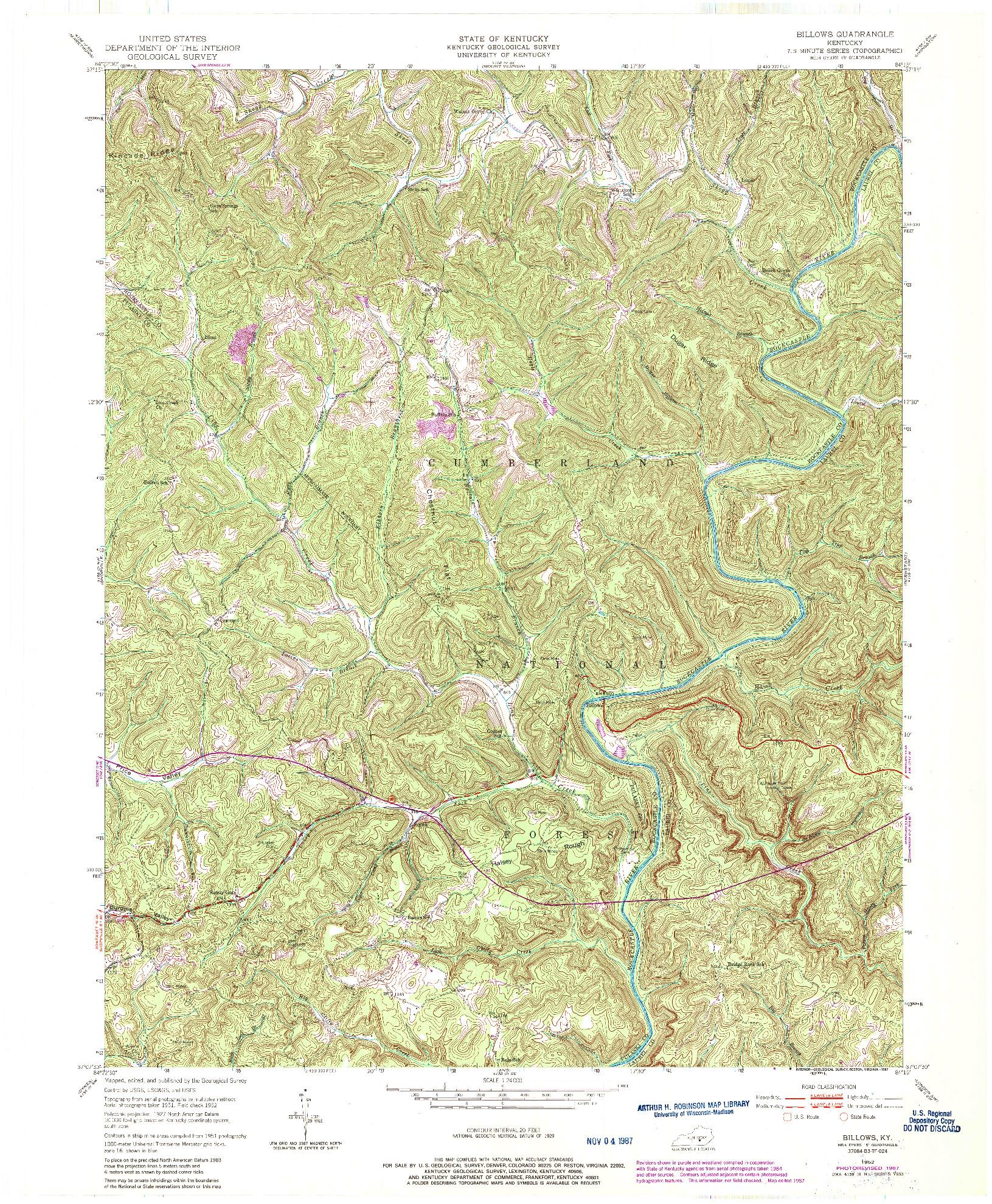 USGS 1:24000-SCALE QUADRANGLE FOR BILLOWS, KY 1952