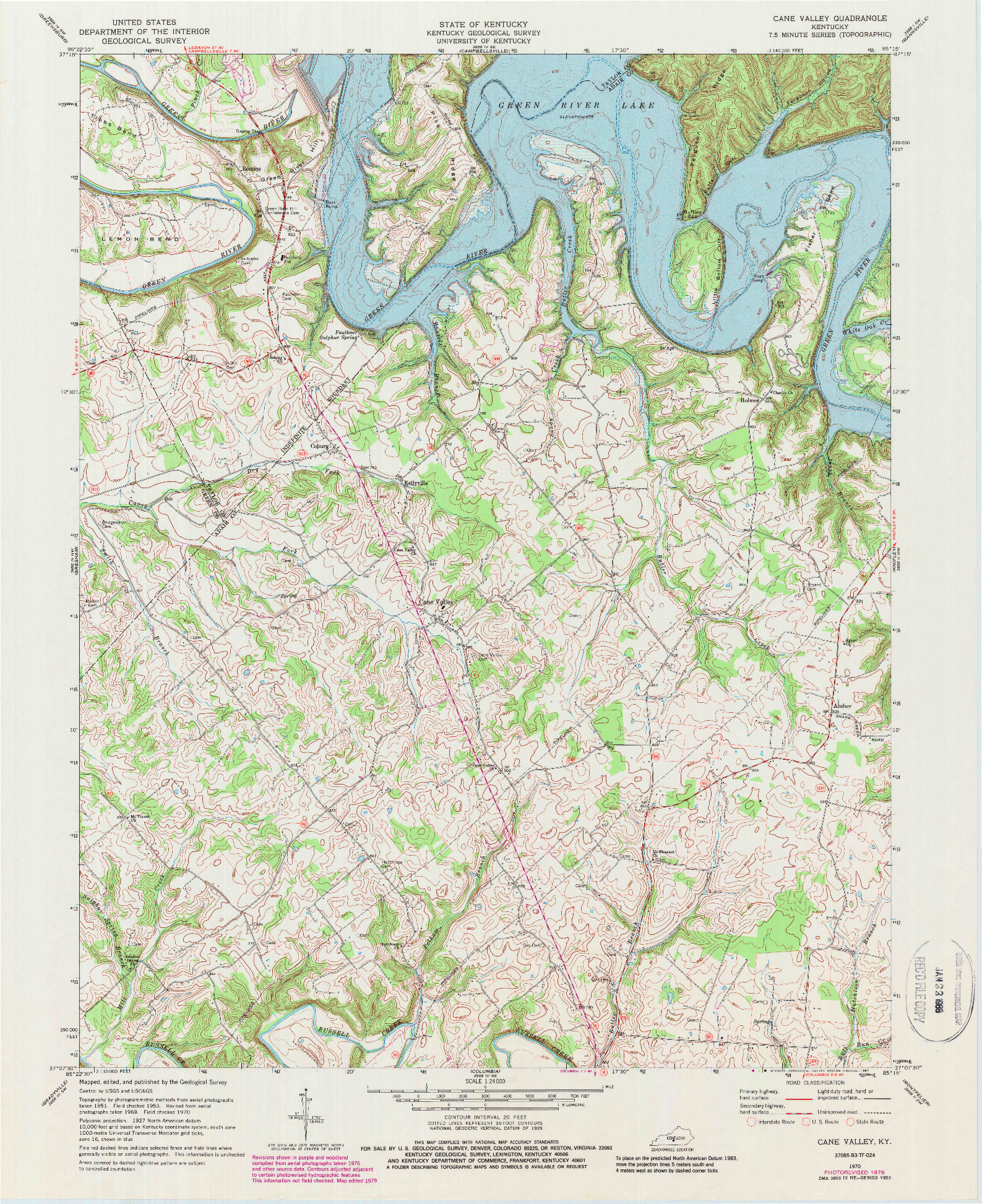 USGS 1:24000-SCALE QUADRANGLE FOR CANE VALLEY, KY 1970