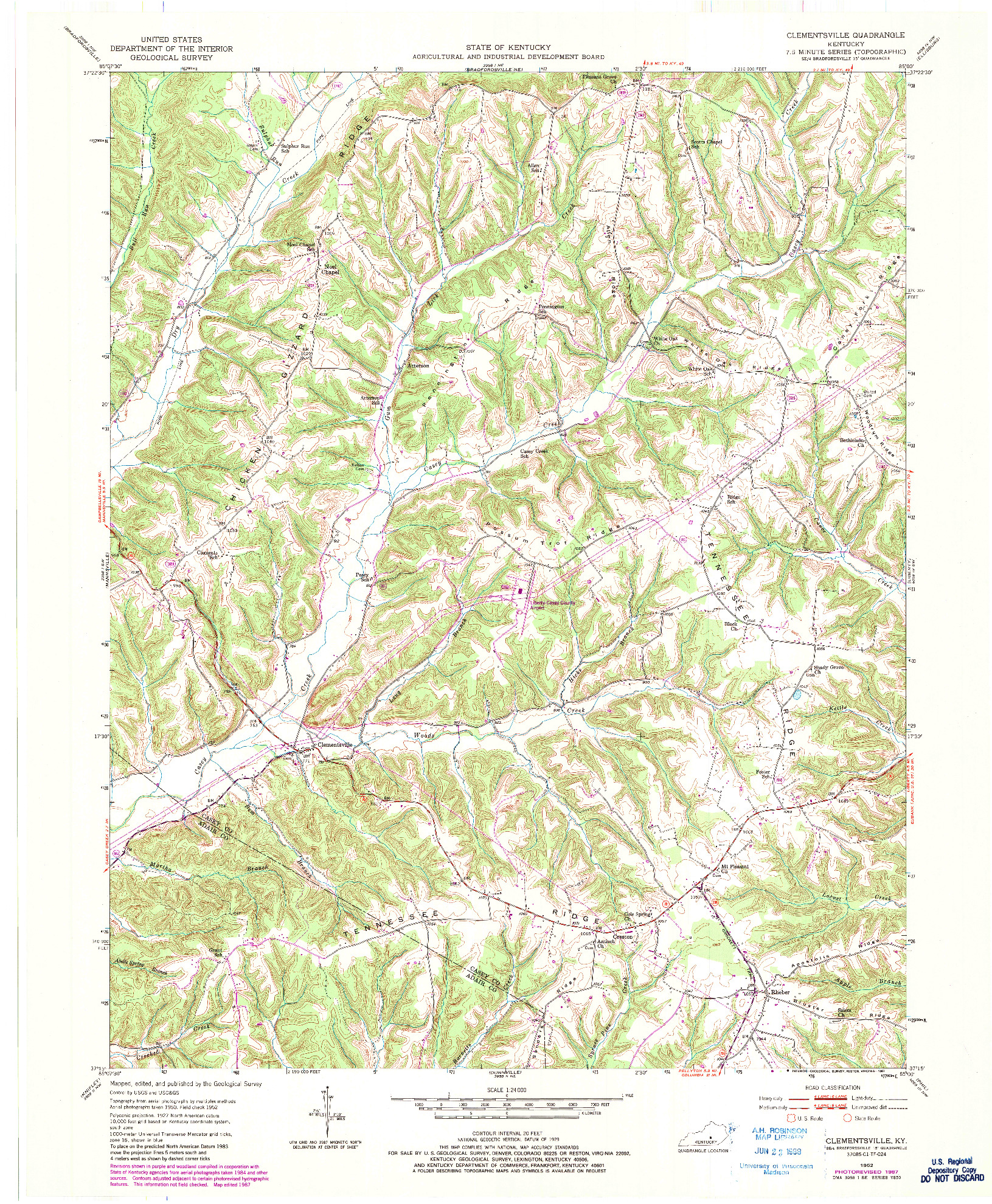 USGS 1:24000-SCALE QUADRANGLE FOR CLEMENTSVILLE, KY 1952