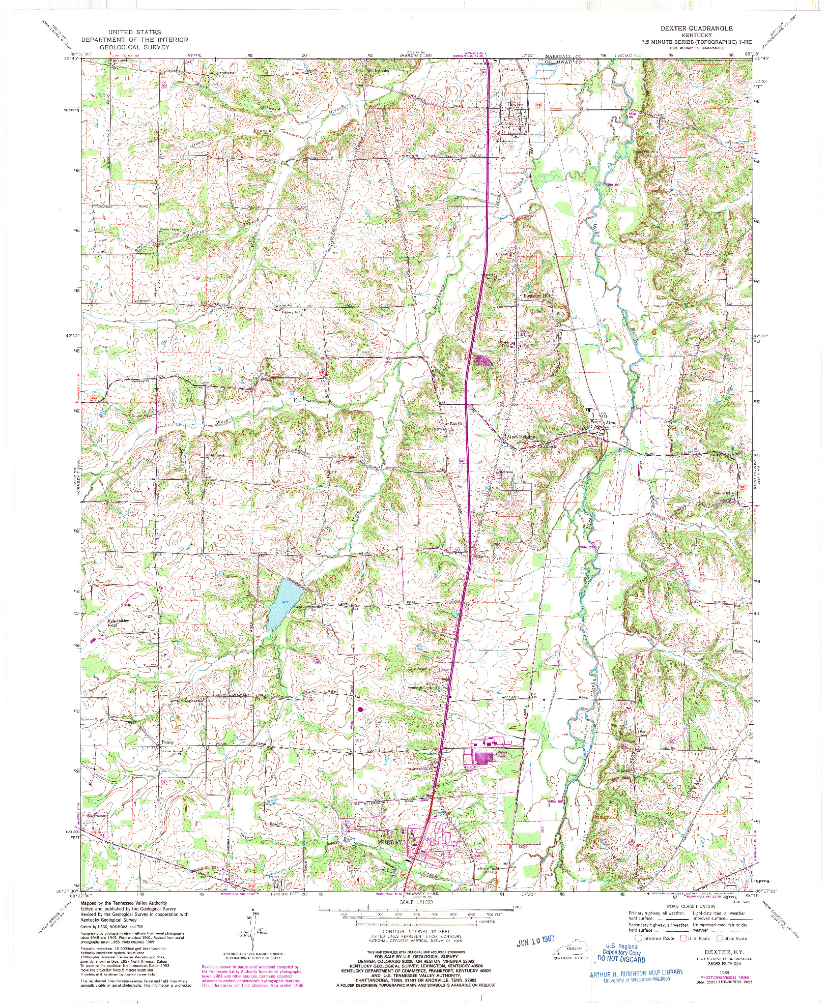 USGS 1:24000-SCALE QUADRANGLE FOR DEXTER, KY 1969