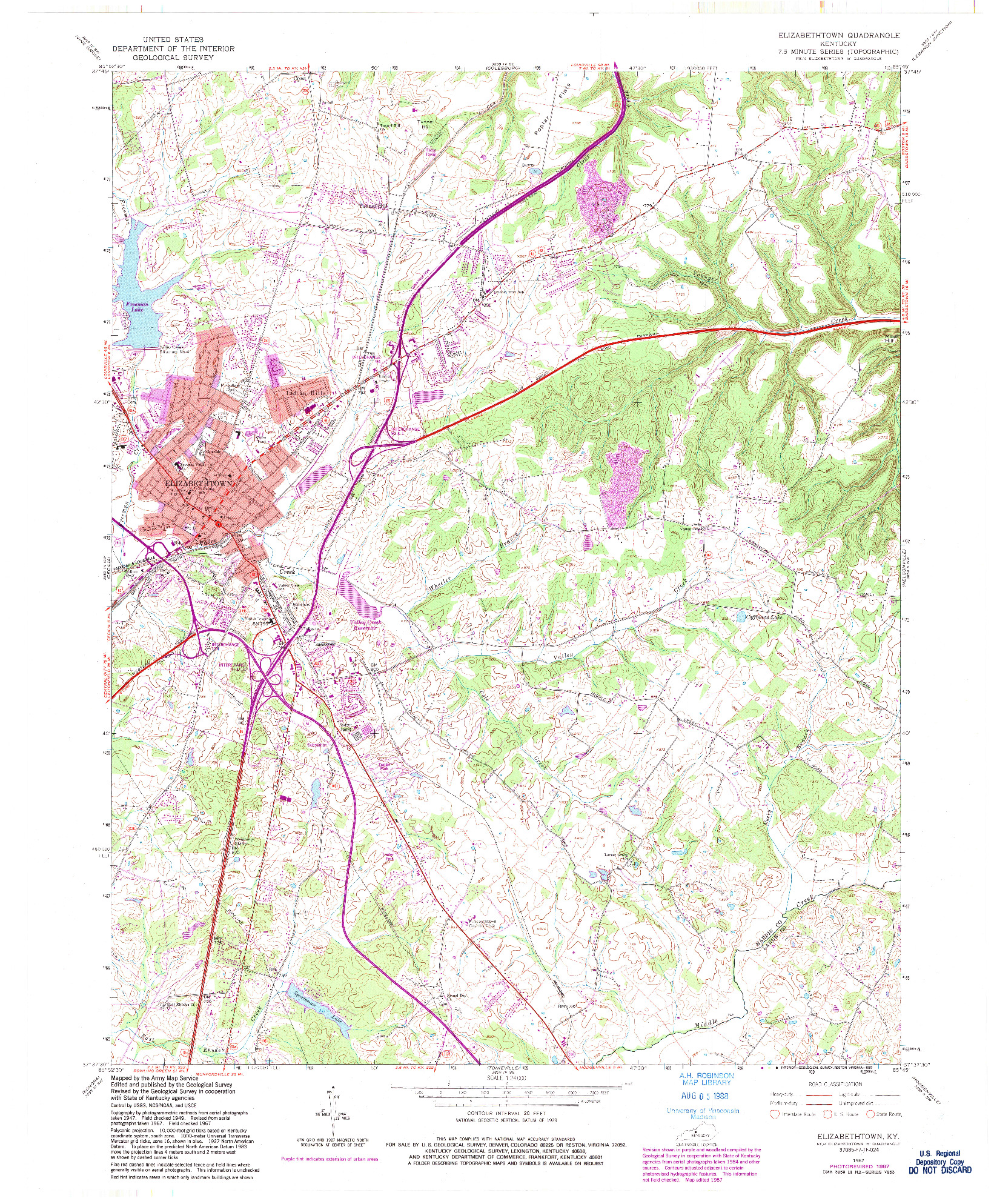 USGS 1:24000-SCALE QUADRANGLE FOR ELIZABETHTOWN, KY 1967