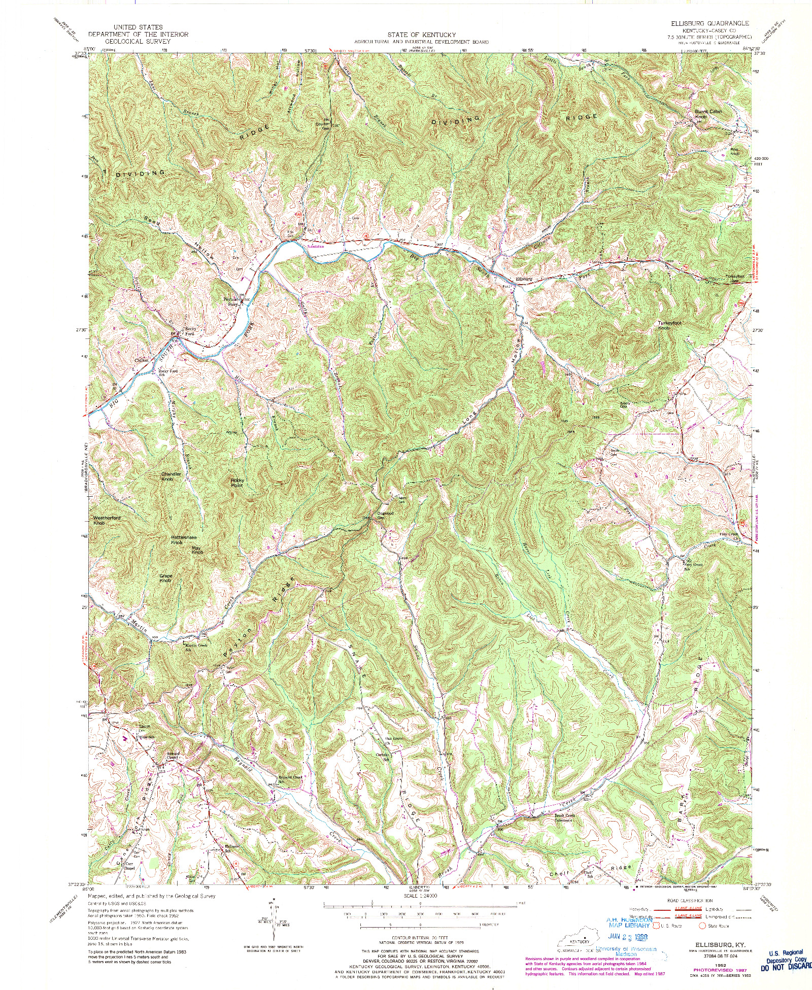 USGS 1:24000-SCALE QUADRANGLE FOR ELLISBURG, KY 1952