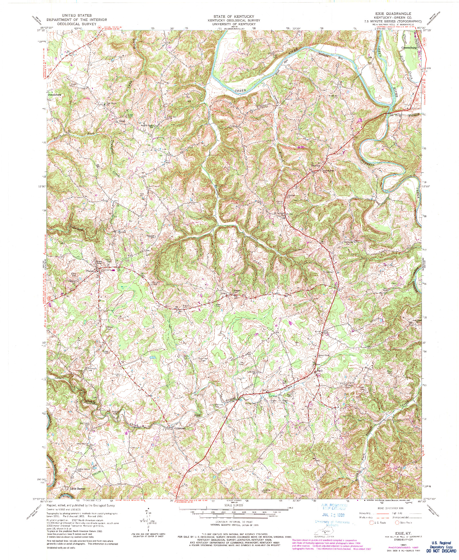 USGS 1:24000-SCALE QUADRANGLE FOR EXIE, KY 1961