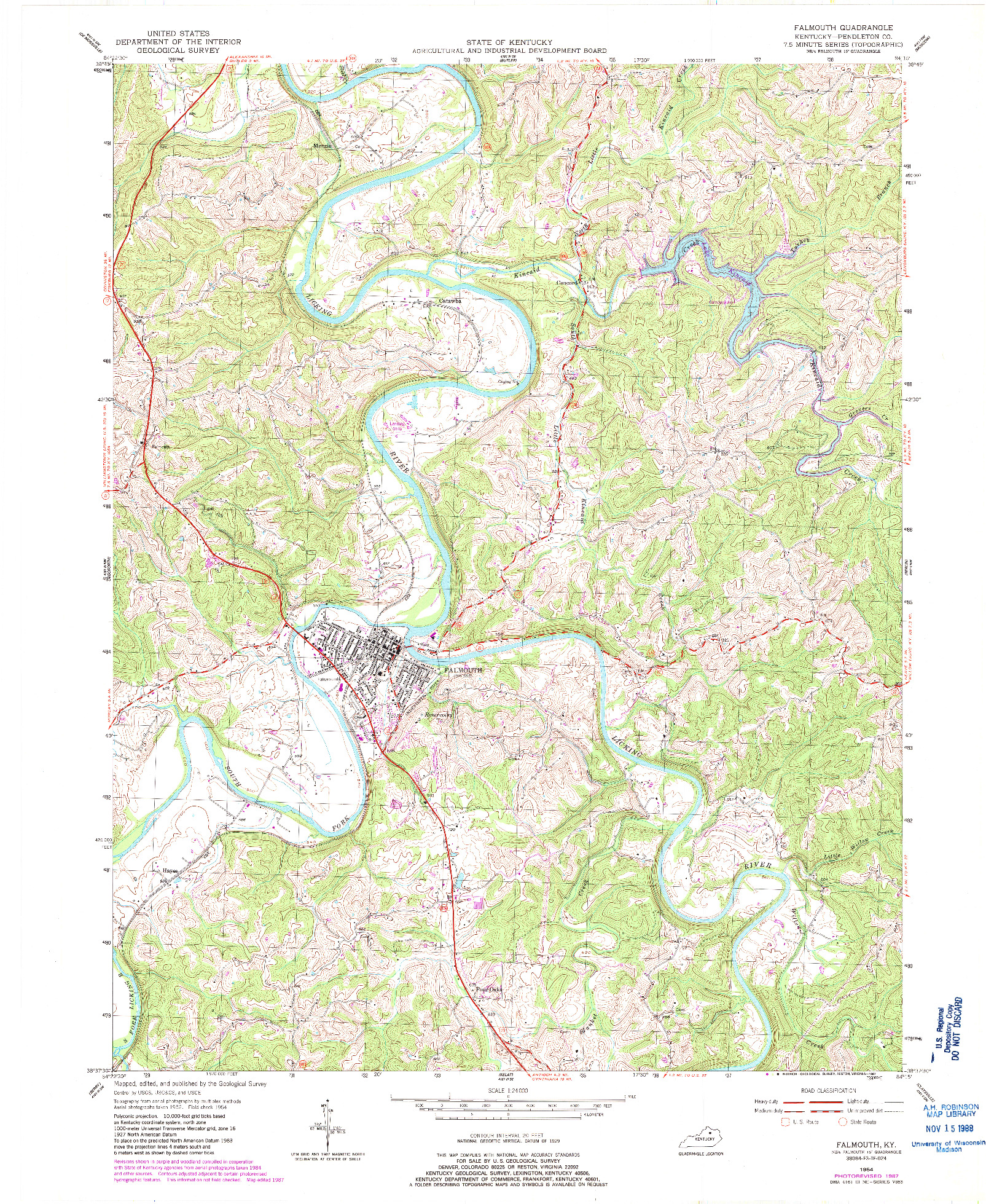 USGS 1:24000-SCALE QUADRANGLE FOR FALMOUTH, KY 1954